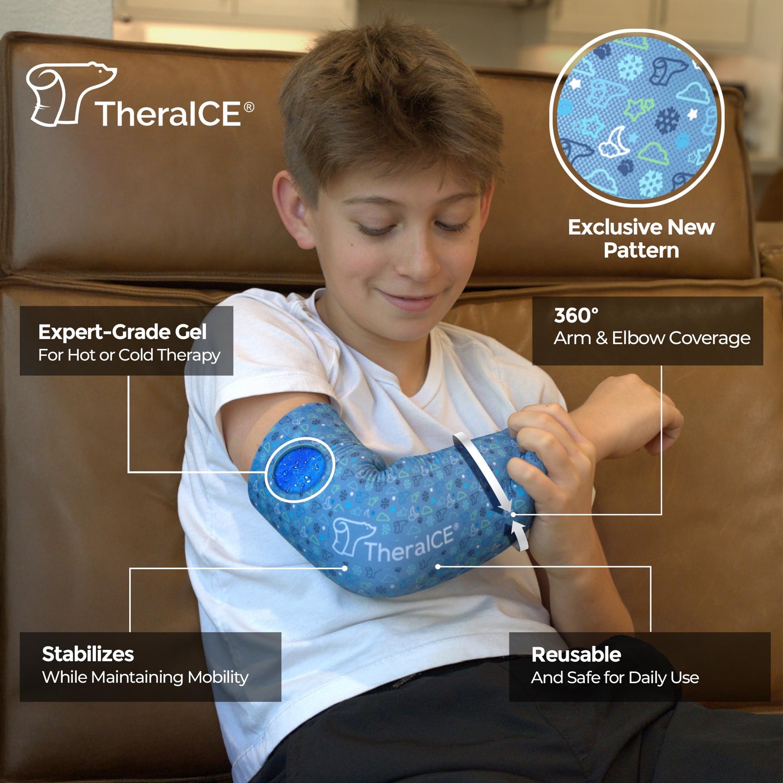 TheraICE Elbow Ice Pack Compression Sleeve for Injuries, X-Small, Junior Blue
