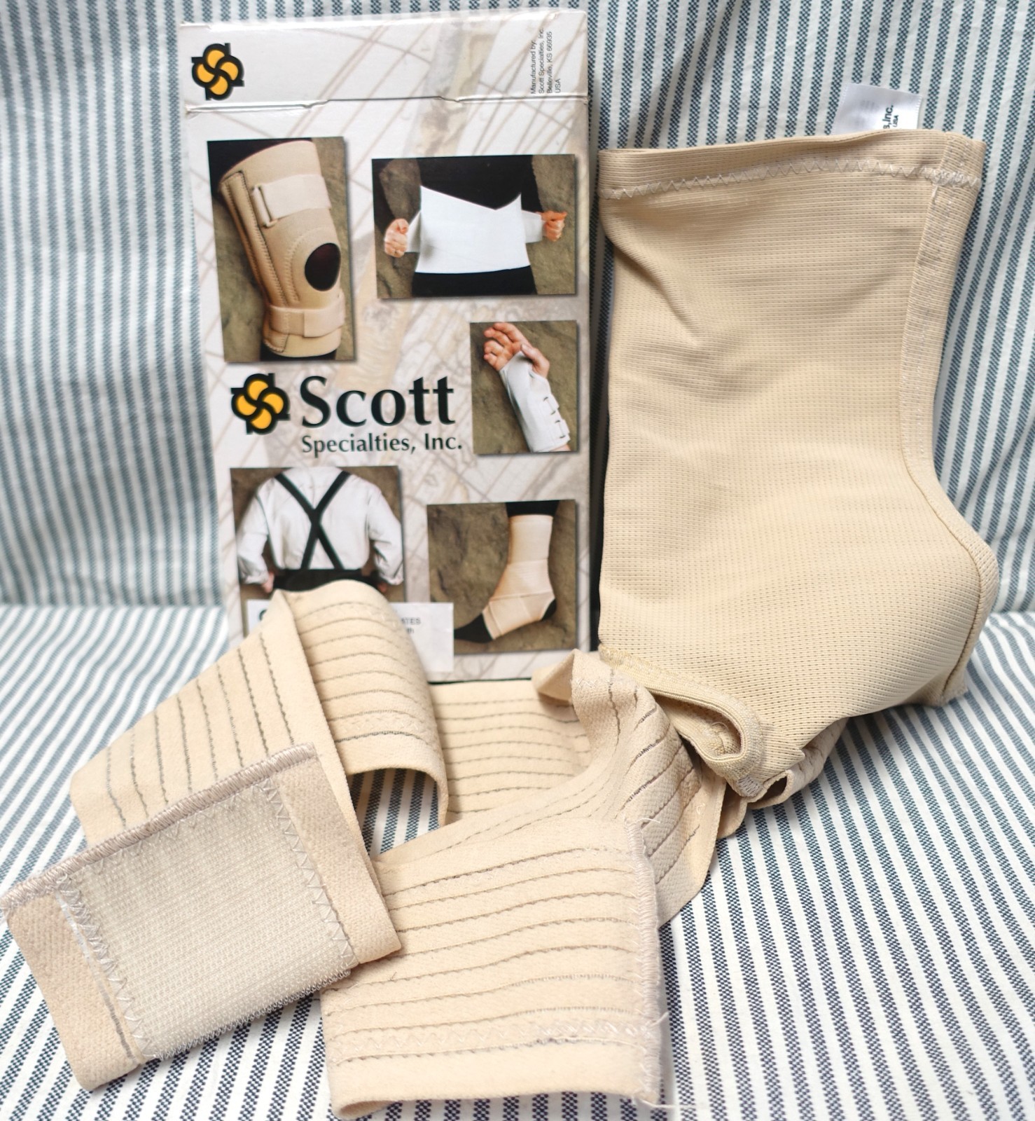 SCOTT SPECAILTIES, INC~NIB~0325 BEIGE DOUBLE STRAP ANKLE SUPORT LATEX FREE SZ: L