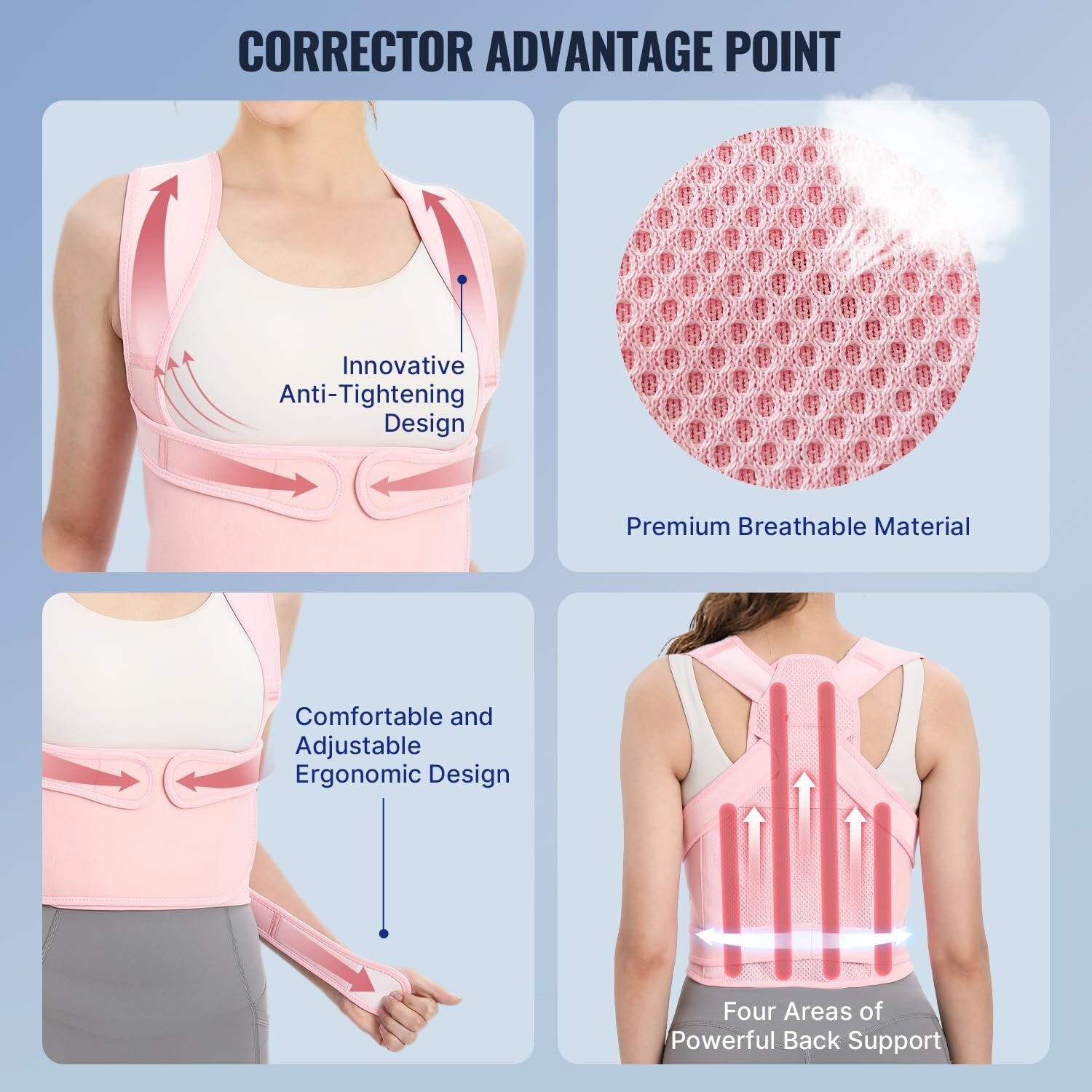 Adjustable Posture Corrector Low Back Support Shoulder Brace Belt for Men, Women