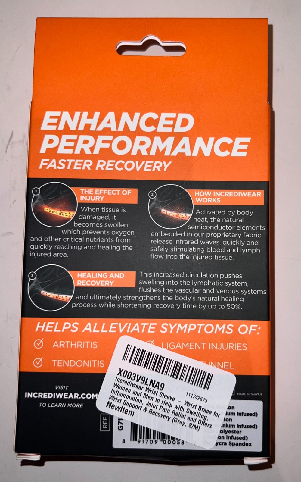 NEW Incrediwear Wrist Sleeve Brace Size L Large Unisex Pain relief inflammation