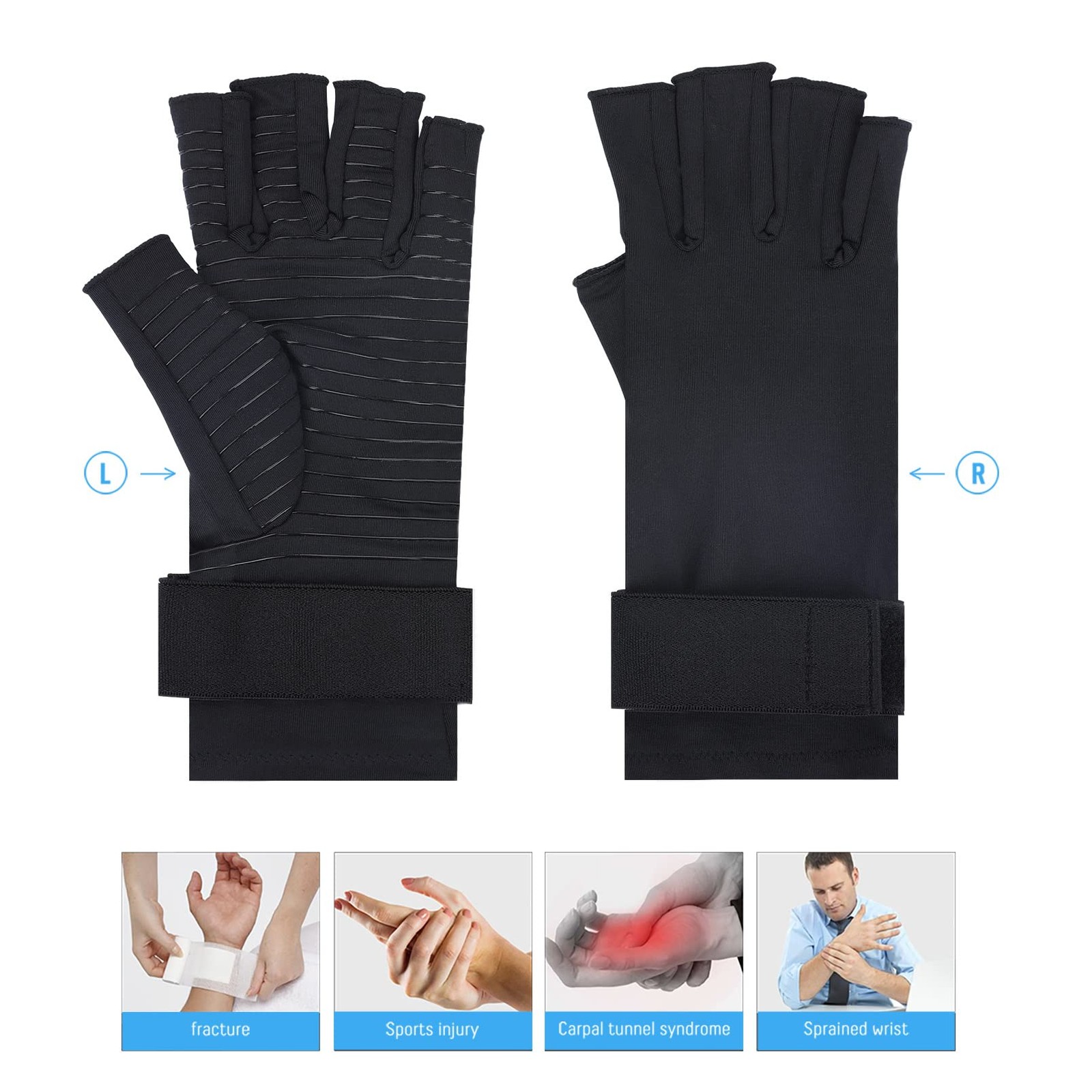 Tikaton Copper Infused Compression Arthritis Gloves with Wrist Strap for Hand…