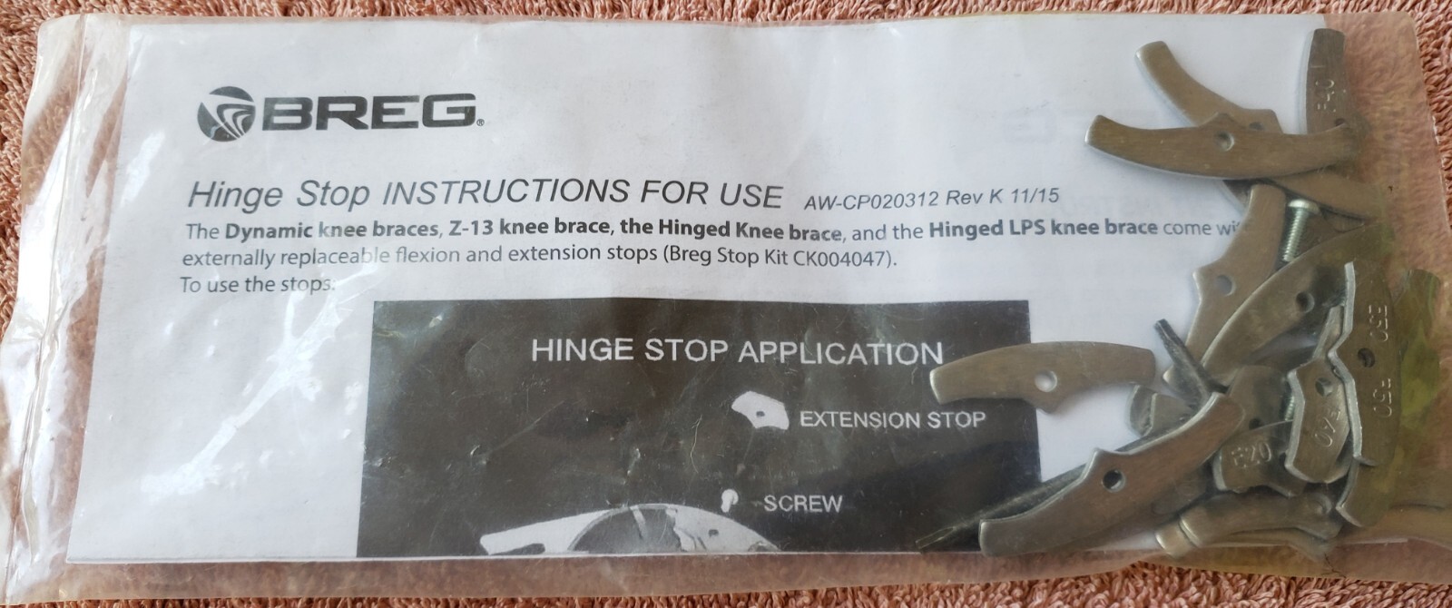 New BREG Hinge Stop Z-13 Dynamic Knee Brace Hardware ONLY AW-CP020312 & Manual