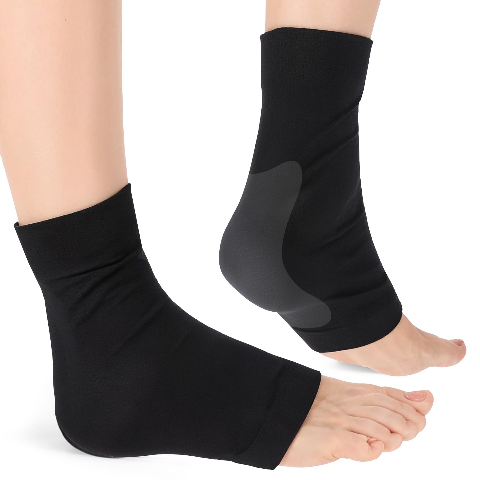 2 PCS Achilles Tendon Heel Protector Ankle Support Sock Open Toe Black