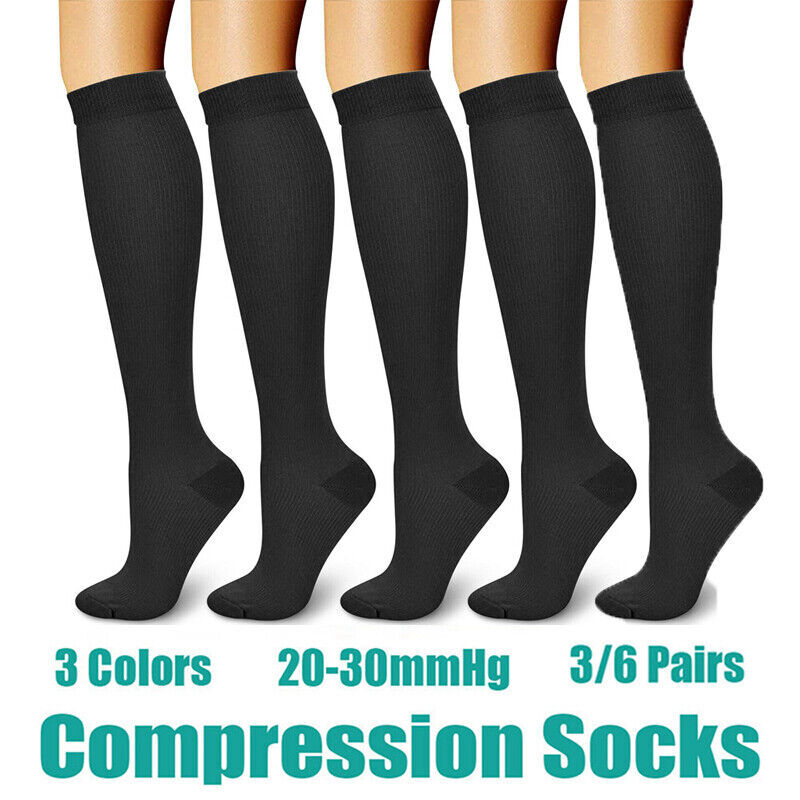 3 Medical Compression Stockings Nurses Men Women Running Flight 15-20 mmHg Socks