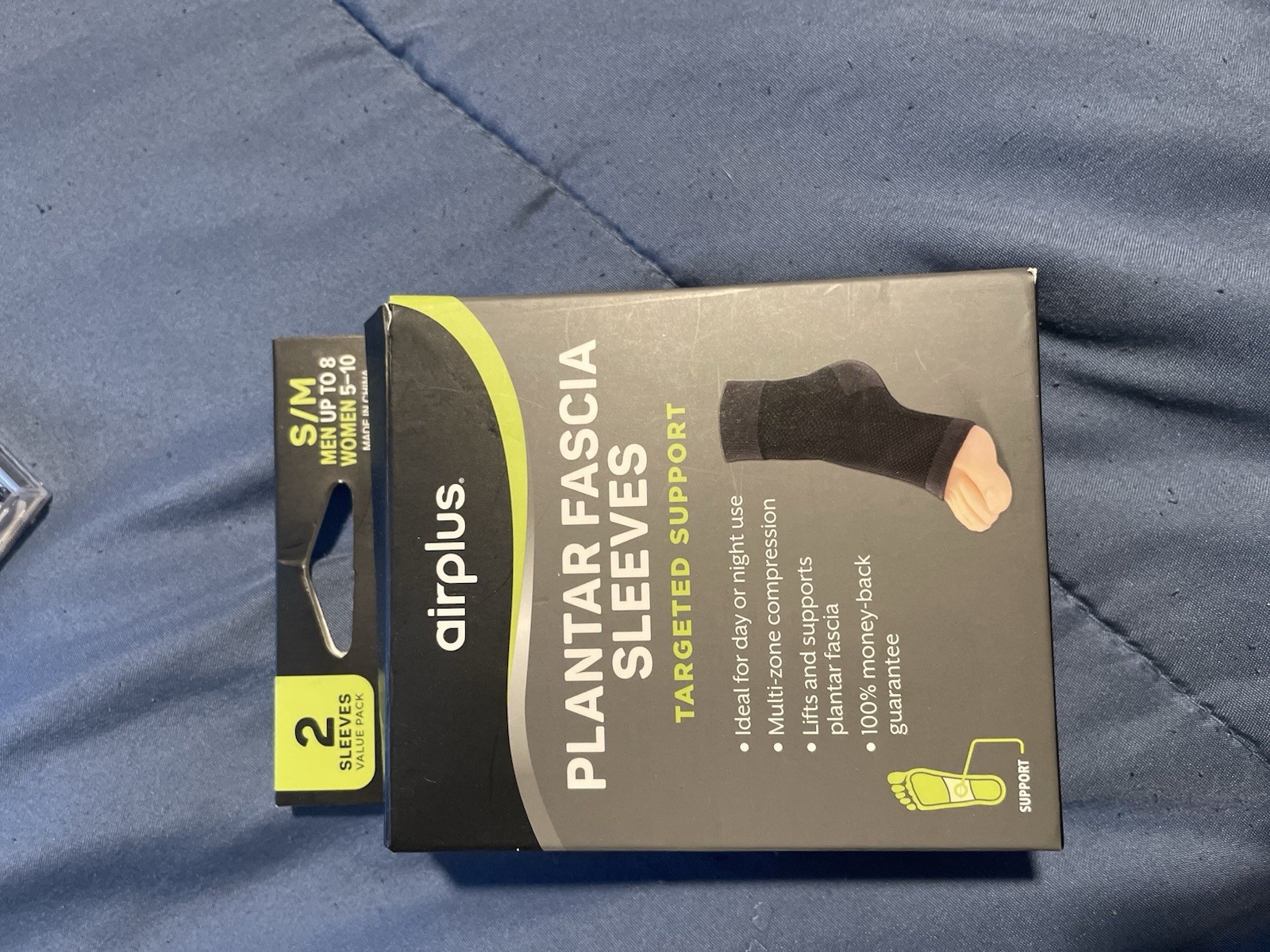Airplus Plantar Fascia Compression Sleeves S/M Men 2 Pack Black Arch Support