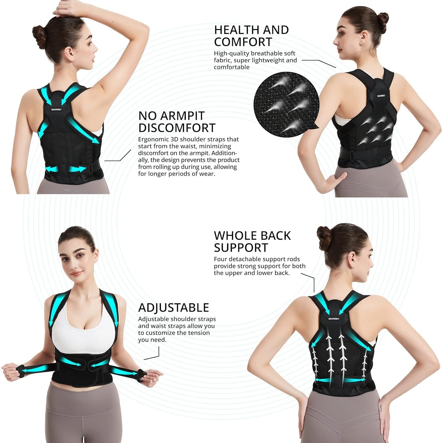 Posture Corrector – Full Back Support Brace for Adults, Adjustable, Medium