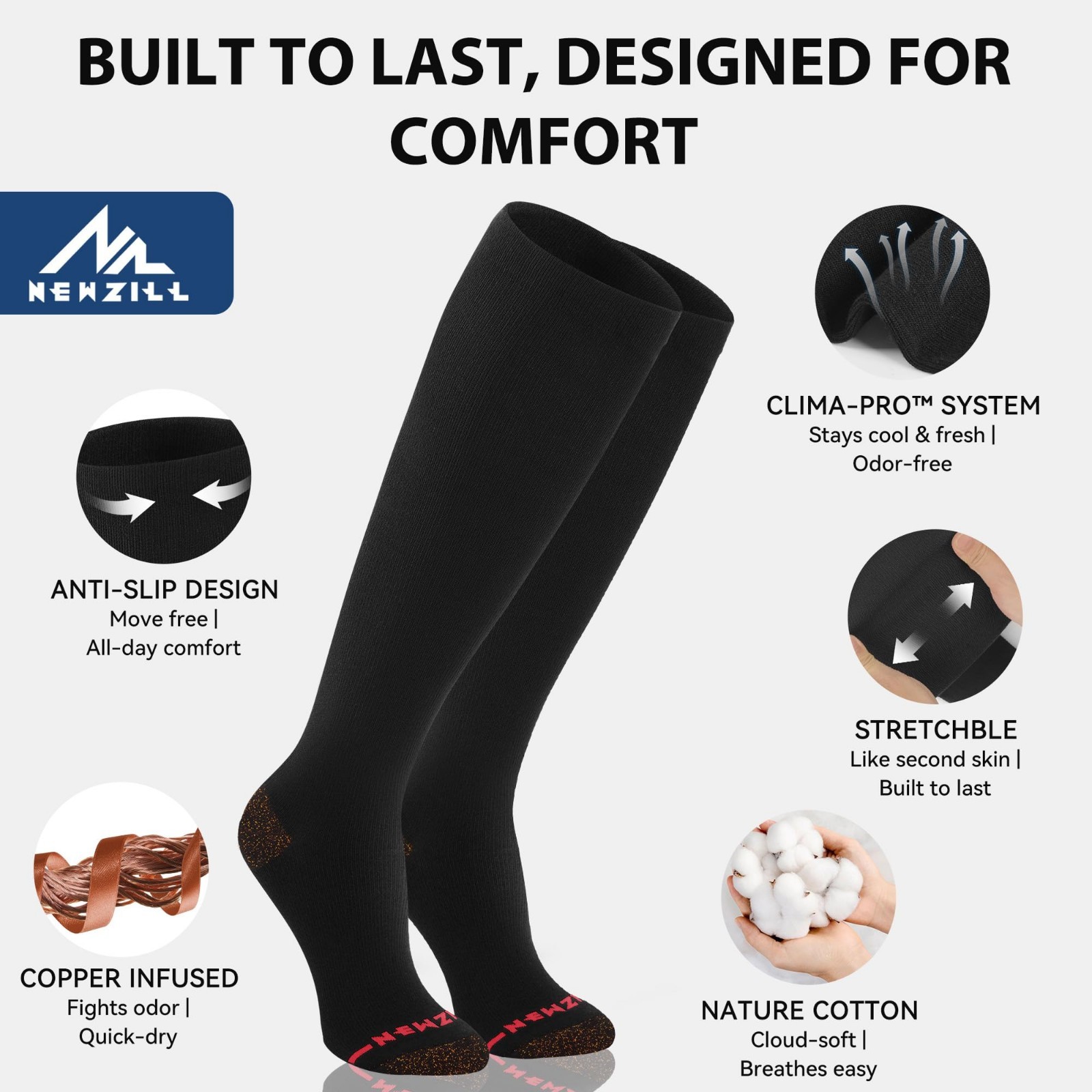 Compression Socks for Men & Women 15-20mmHg Cotton Rich, Odor Control, Medical S