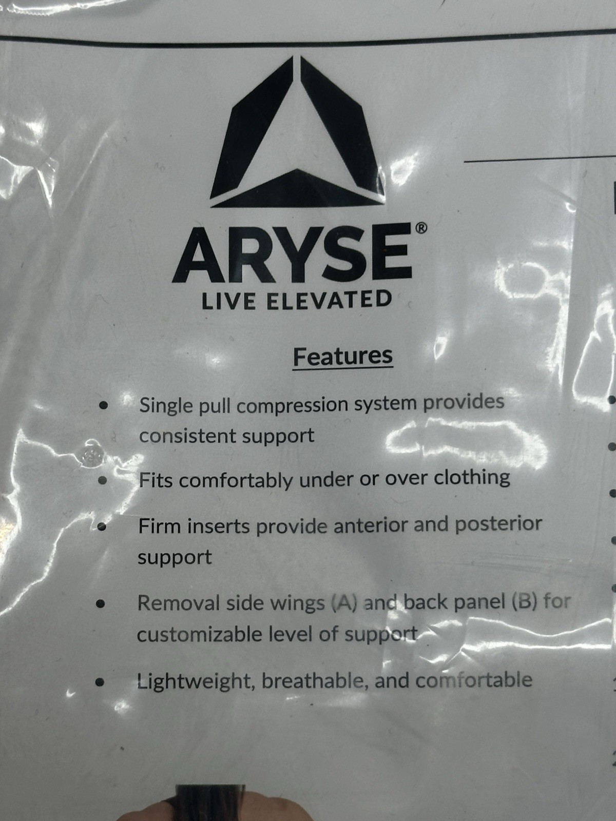 ARYSE PRIME SERIES COMPRESSION BACK BRACE AY-37/50-104 Large Waist 34-38“ 6