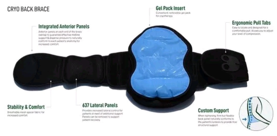 G-Force Cryo Back Brace Adjustable Size Back Pain Relief Brace w/ Carry Backpack