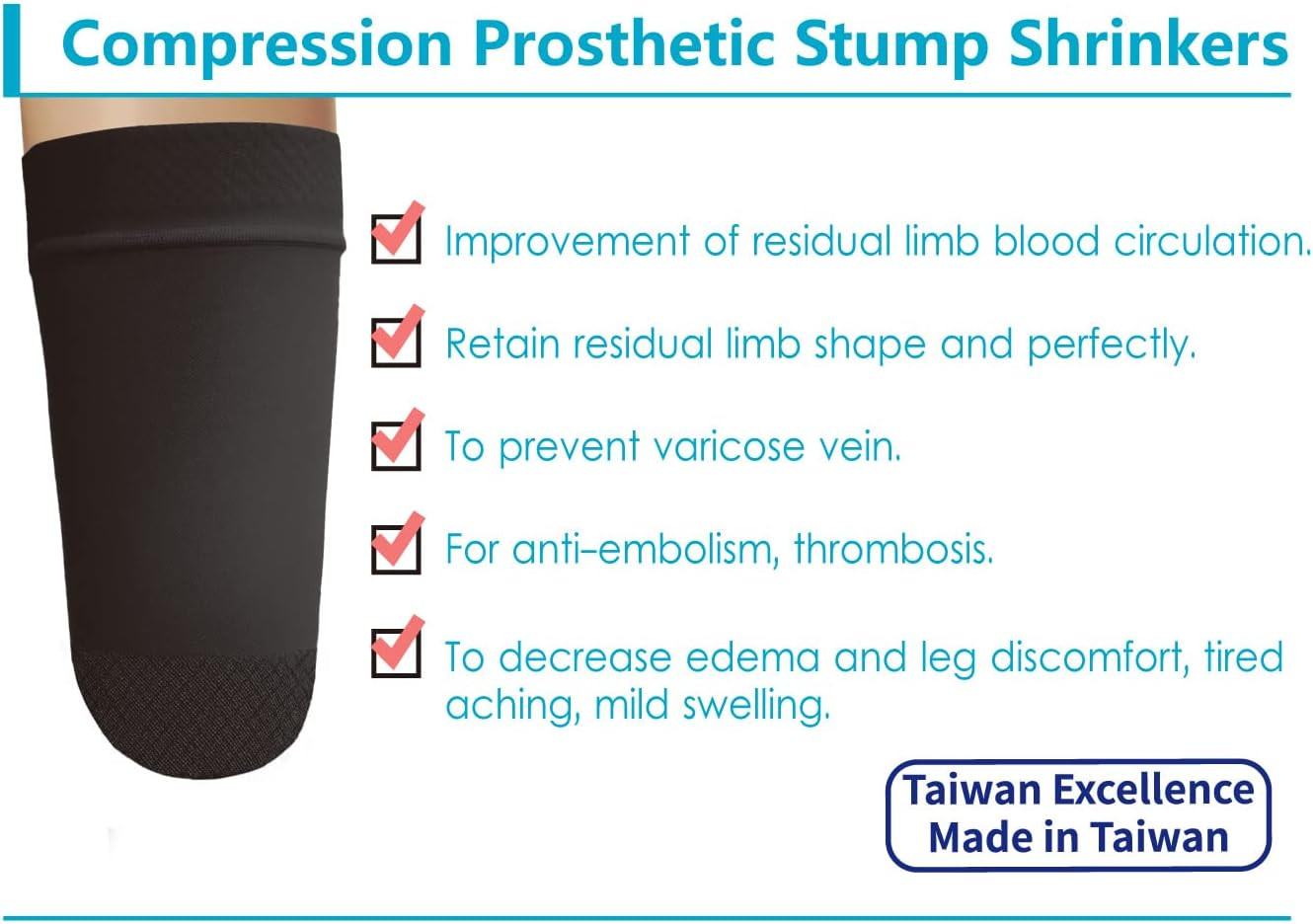 Prosthetic Stump Shrinkers–Above Knee, 35cm, Compression, Amputee Socks, 20-30,
