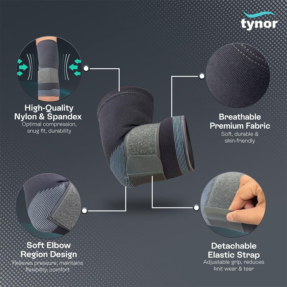 TYNOR Elbow Support, Grey, Medium, 1 Unit