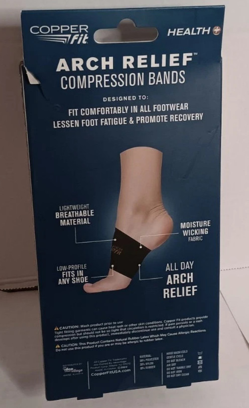 NEW Copper Fit Infused Arch Relief Compression Bands Black 1 Pair FREE SHIPPING