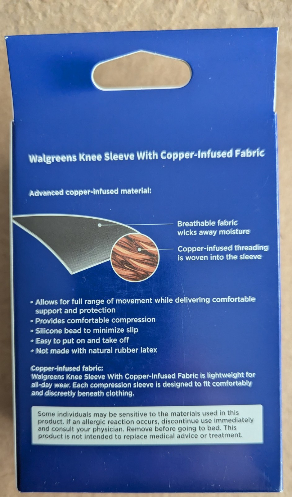 Walgreens Compression Knee Sleeve Copper Infused Fabric M/L Moderate Support NEW