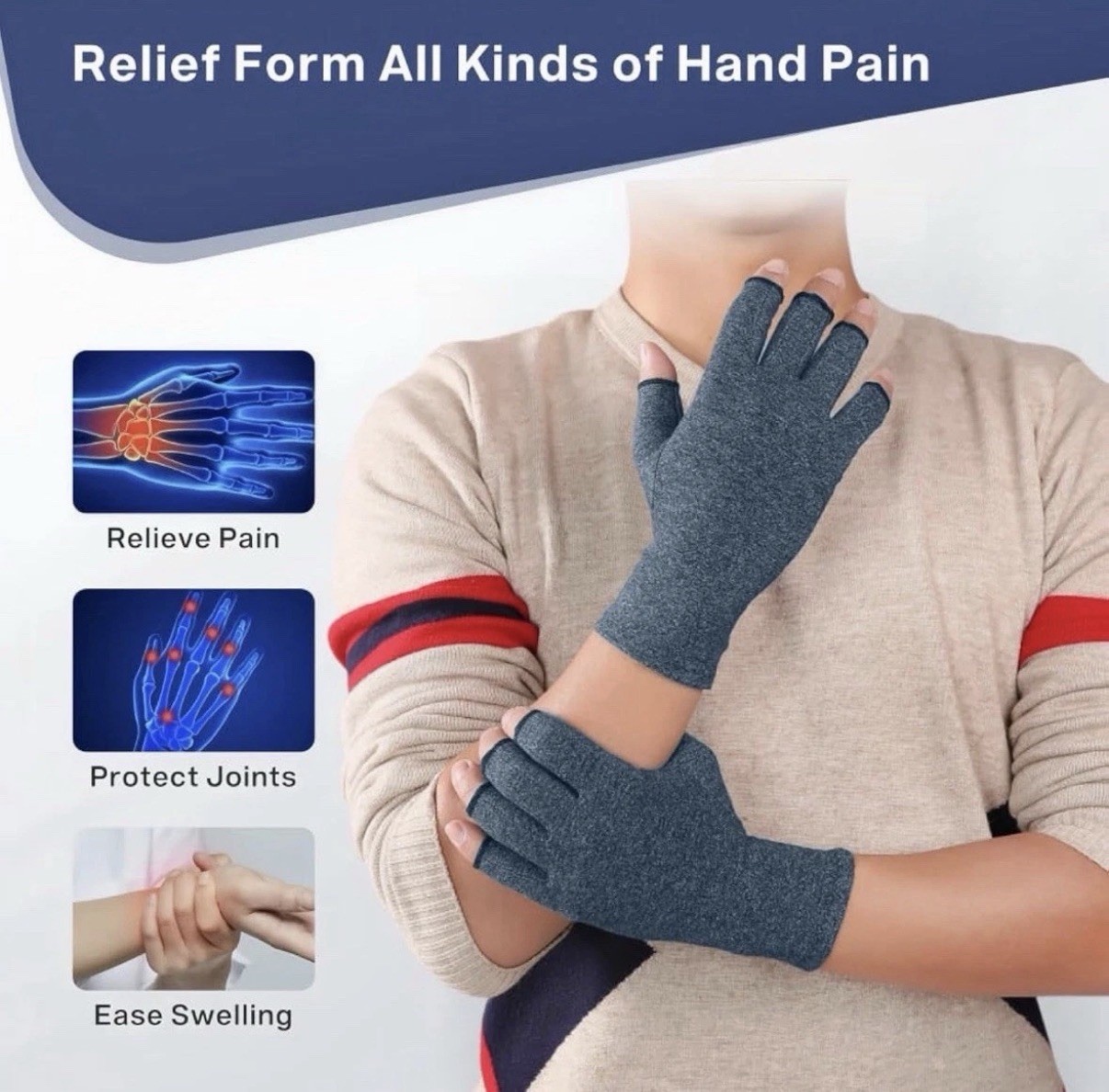 1 Pair Arthritis Gloves Fingerless Compression Medical Support Therapeutic, M