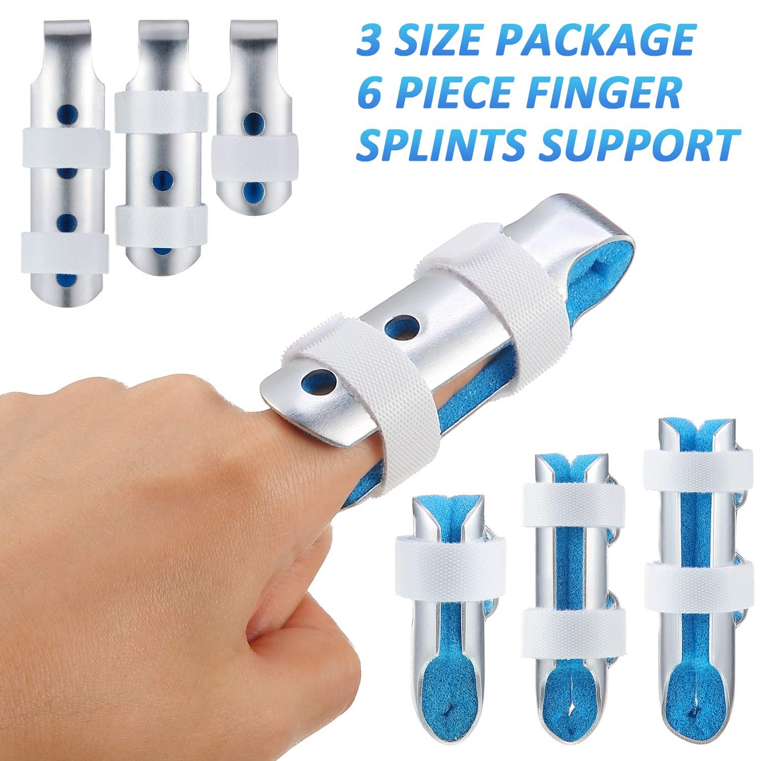 BBTO 6 Pieces Finger Splints Metal Support 6 Piece Assortment, Blue