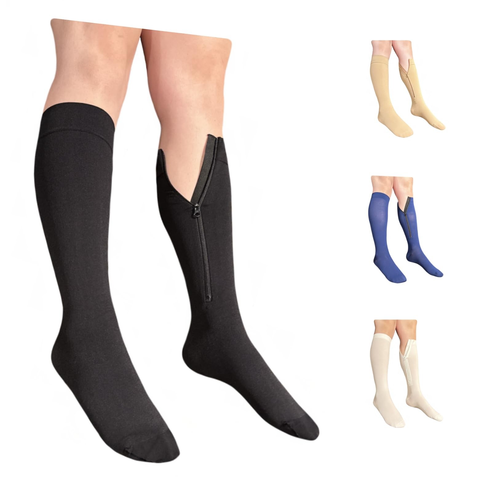Inside Leg Zipper 3040 mmHg Compression Grade 3 Calf Closed Toe Socks