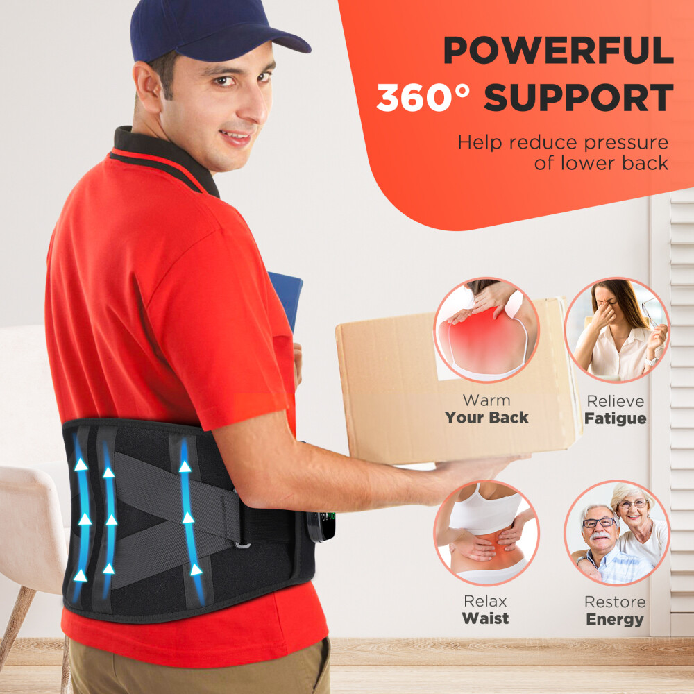 Red Light Therapy Back Massager Brace Belt Vibration Heat for Lumbar Pain Relief