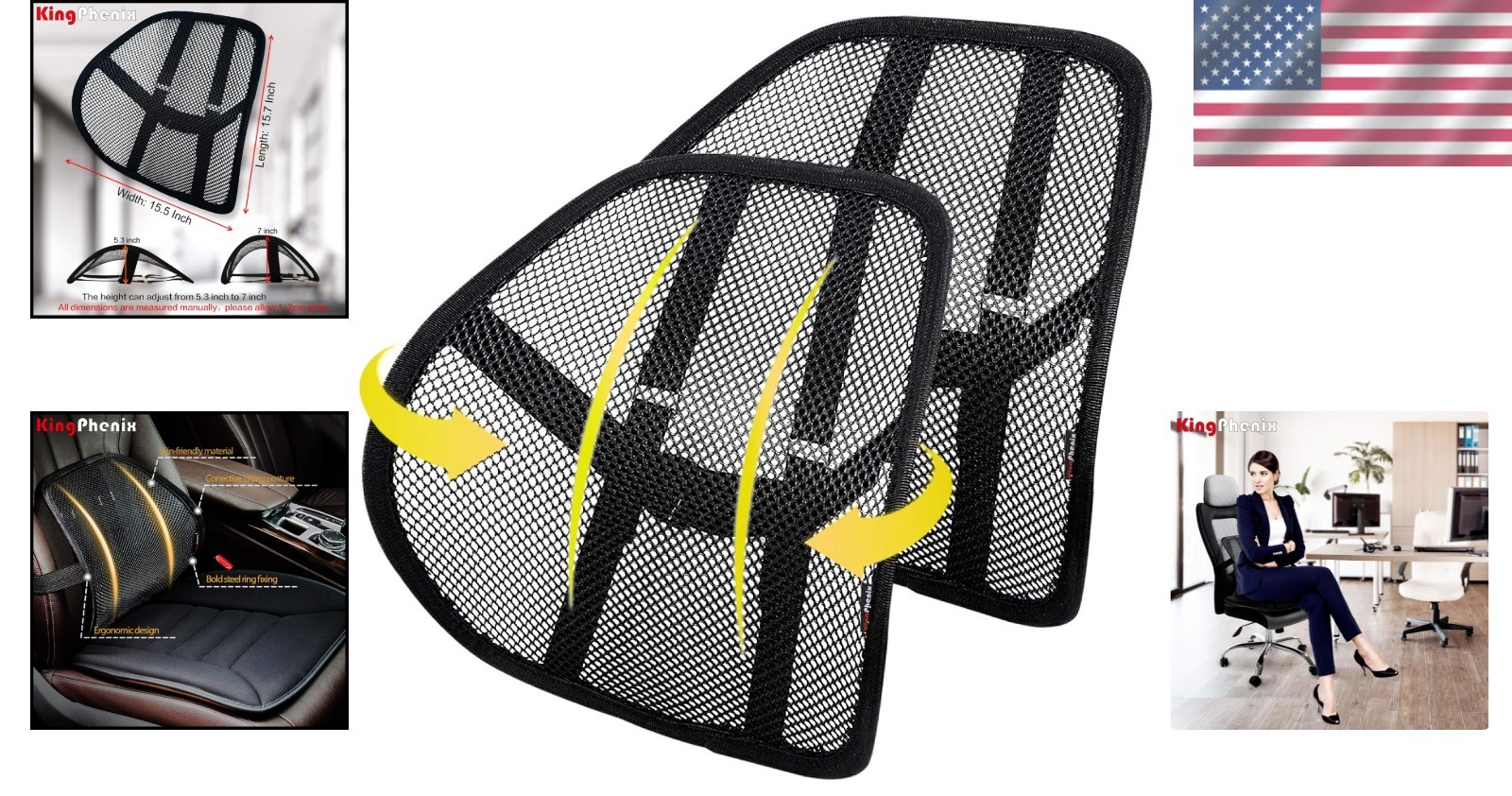 Comfort & Posture – 2-Pack Adjustable Lumbar Support with Breathable Mesh Design