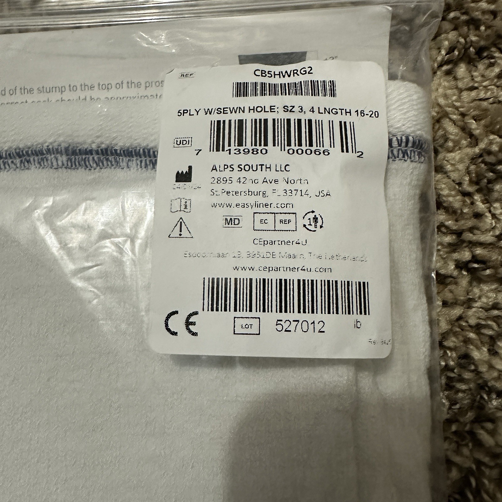 New Cool Blue 5Ply Prosthetic Sock Sewn Hole Size 3, 4 Length 16-20” CBSHWRGZ
