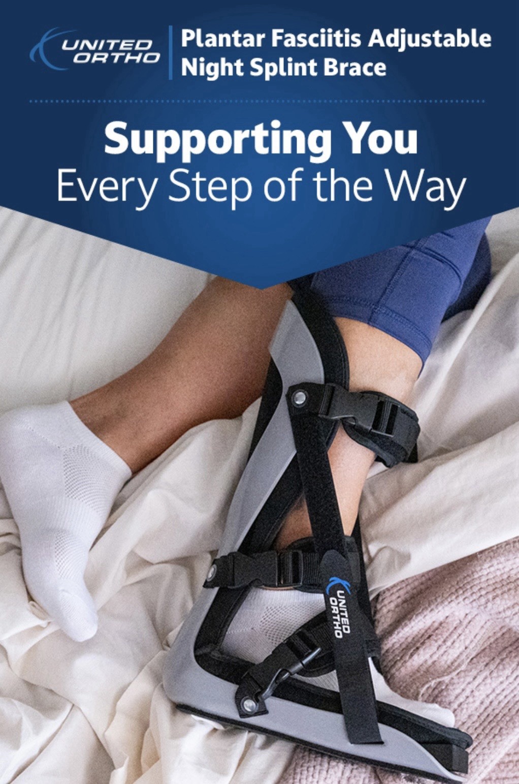 UNITED ORTHO PLANTAR FASCIITIS ADJUSTABLE LEG SUPPORT BRACE NIGHT SPLINT L/R FT
