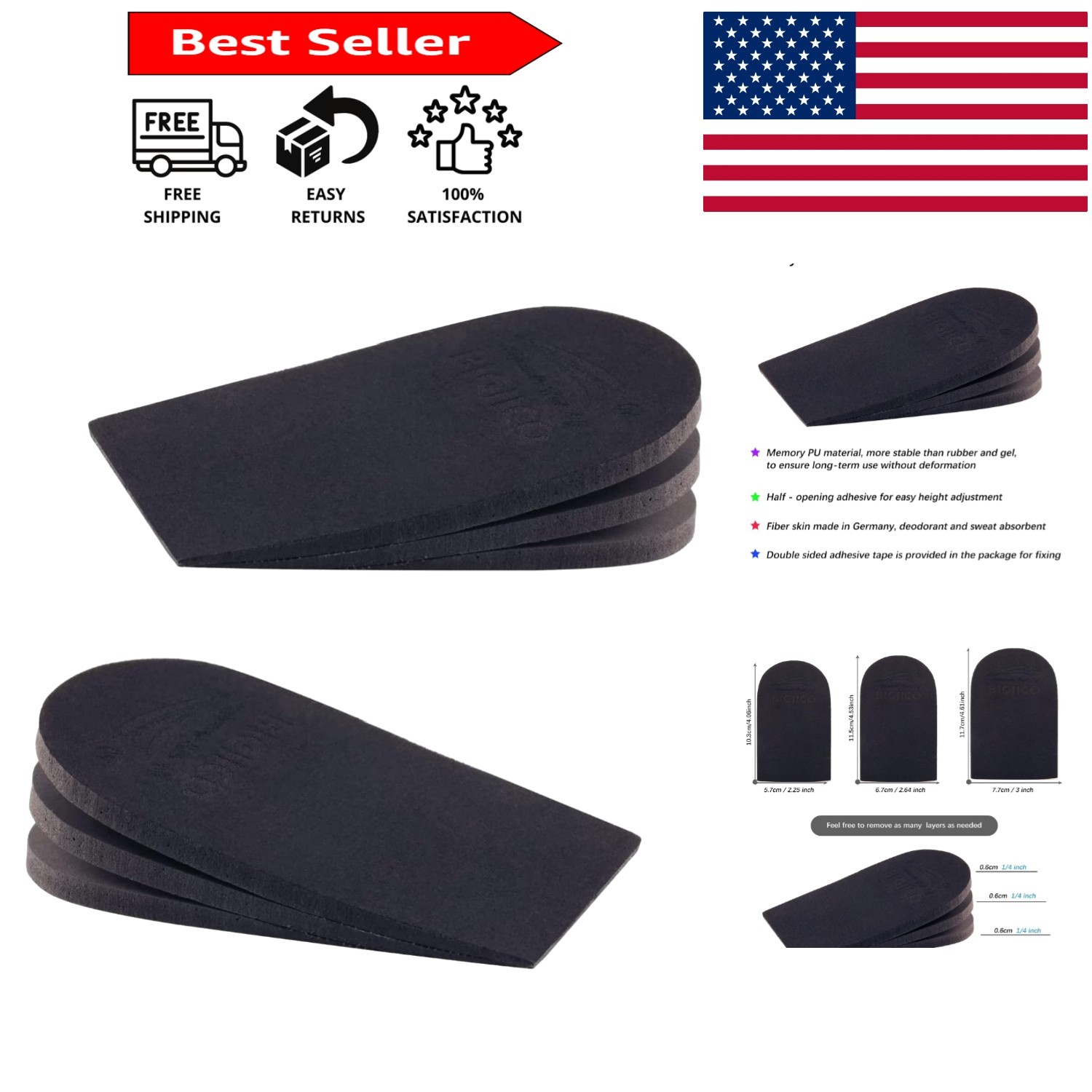 Customizable Foam Heel Lift Insoles for Achilles Tendonitis & Leg Length Issues