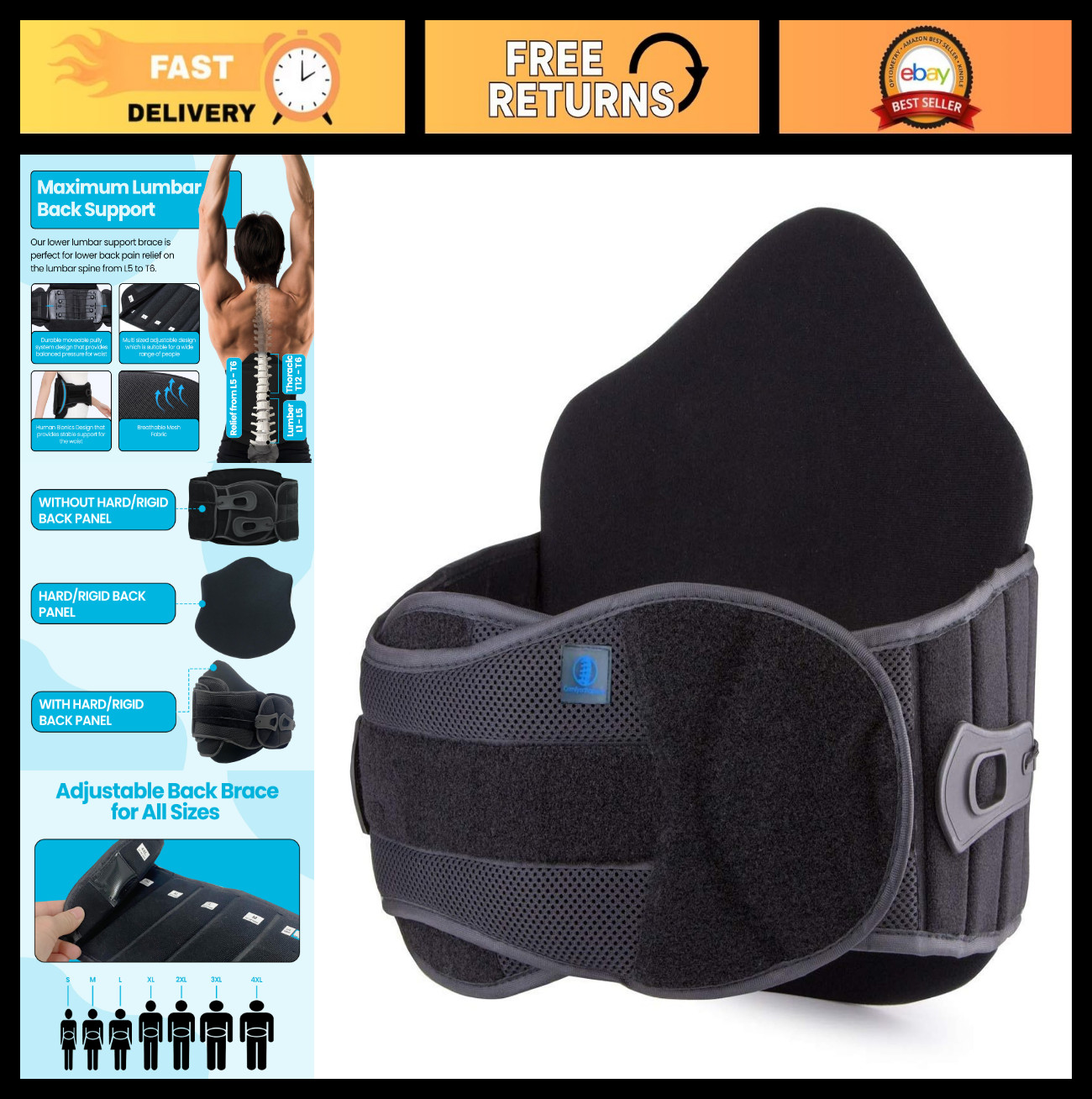 Orthopedic Back Brace for Lower Back Pain Relief – Herniated Disc, Scoliosis, Sc