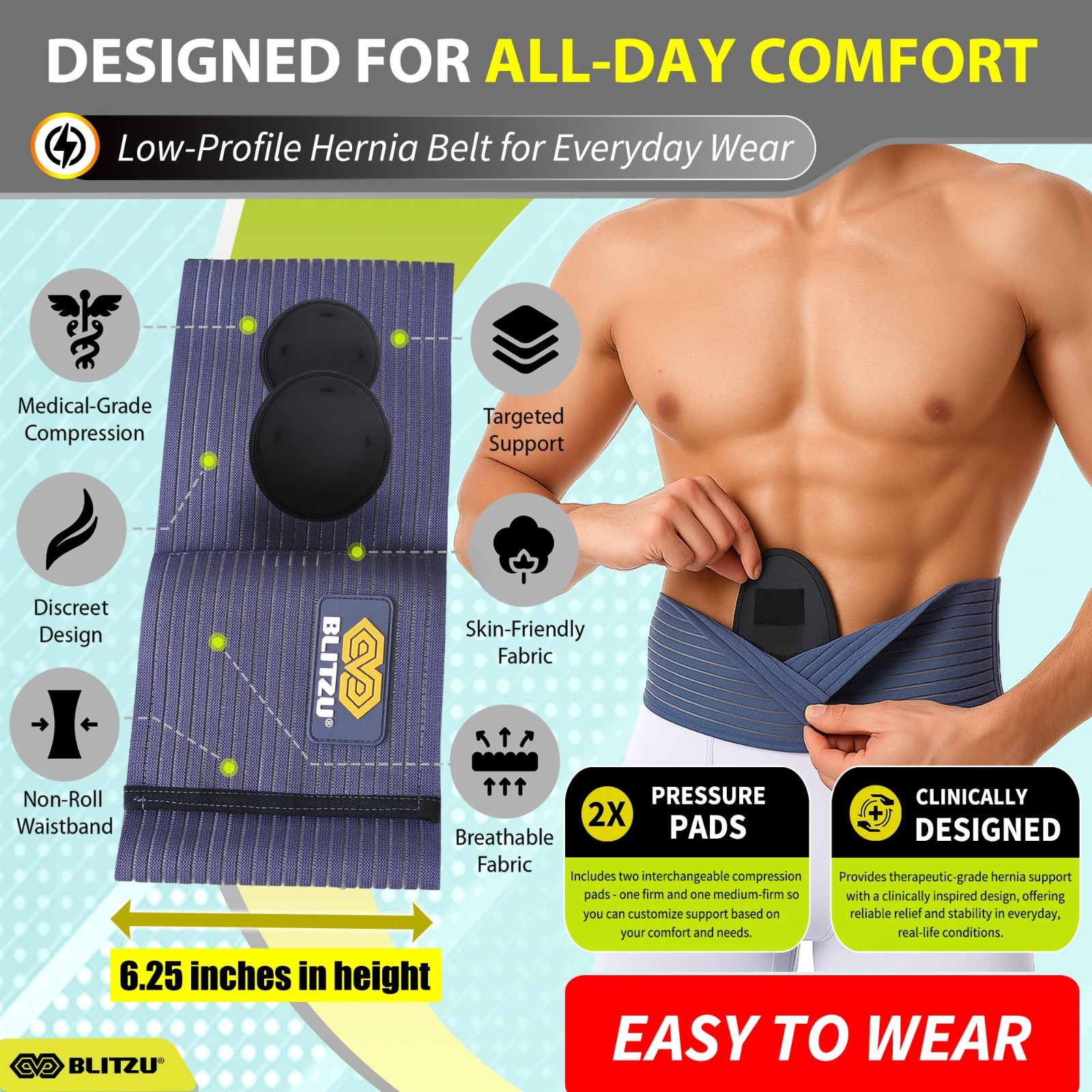 Adjustable Umbilical Hernia Belt for Men & Women, Abdominal Support Truss with 2