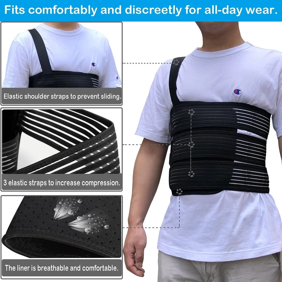 Rib Belt Chest Binder for Broken Injury Ribs, Elastic Rib Brace Compression S…