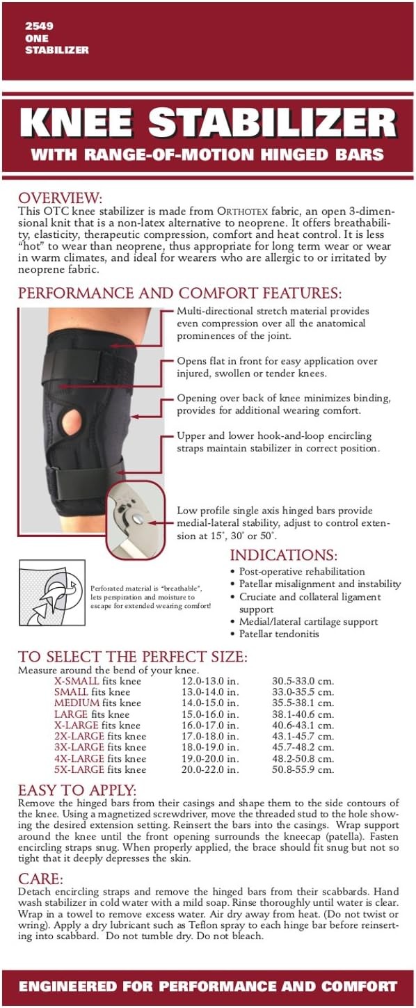 OTC Knee Stabilizer Wrap, ROM Hinged Bars, Orthotex, 2X-Large