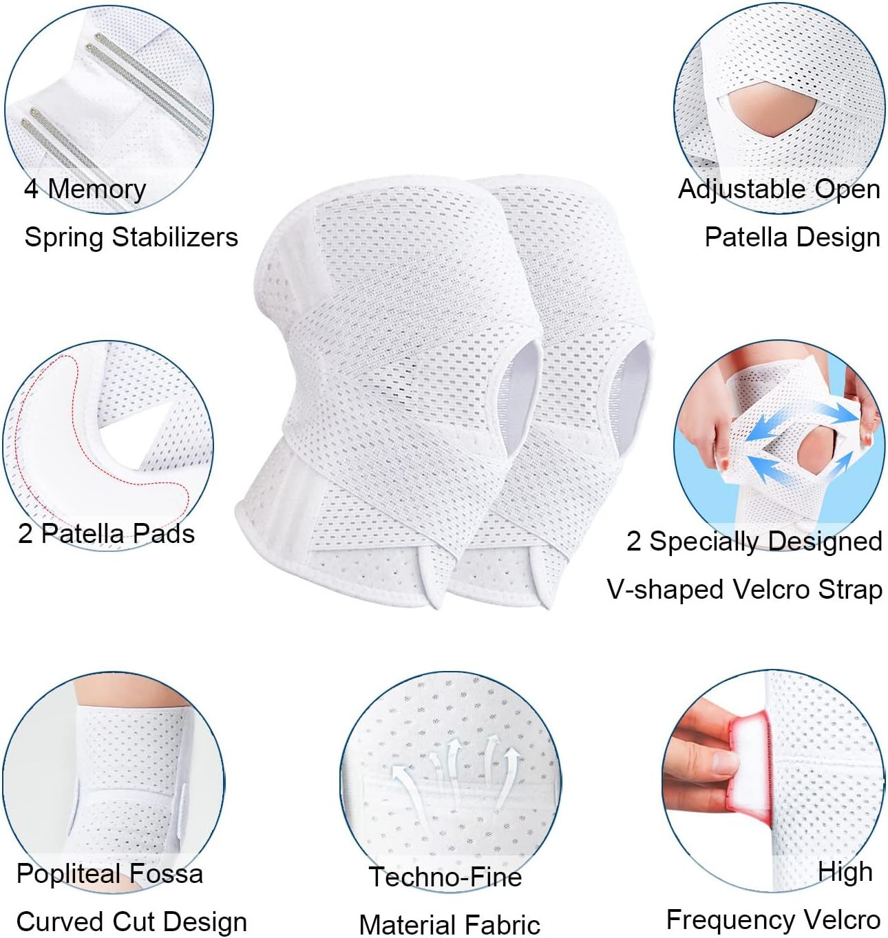 Knee Brace Compression Knee Support with Air Mesh Fabric, Adjustable Knee Wrap