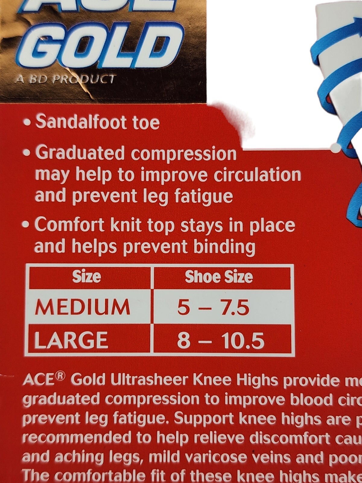 ACE Women Light Compression Knee High Stockings Leg Socks Pain Relief Medium