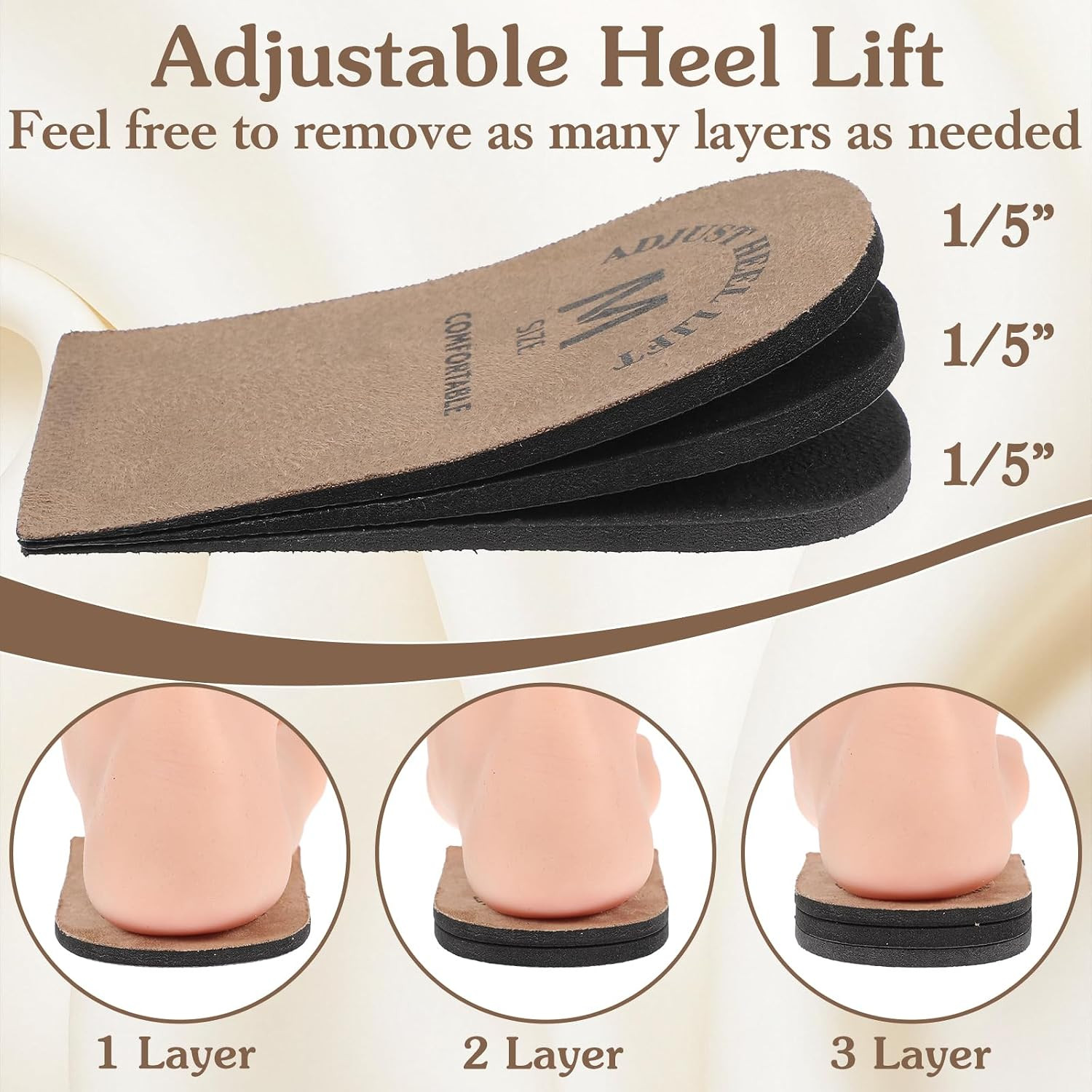 2 Pack Heel Lifts, Adjustable Heel Lifts for Leg Length Discrepancy, Women Man