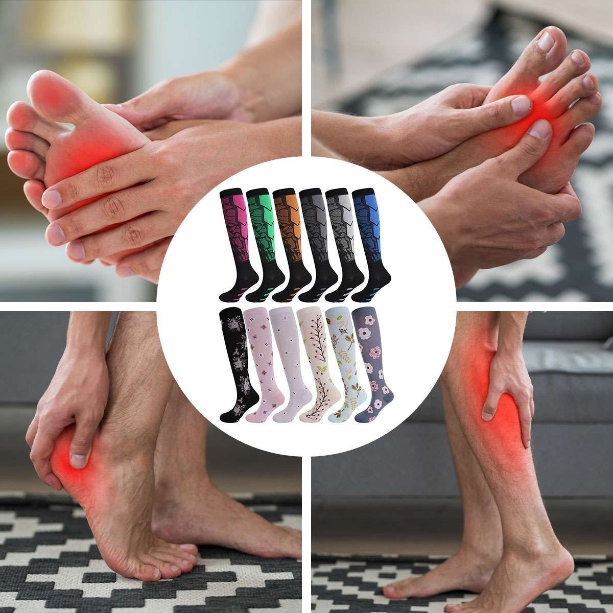 6 Pairs Compression Socks Knee High 15-20mmHg Graduated Support Men’s Women’s US