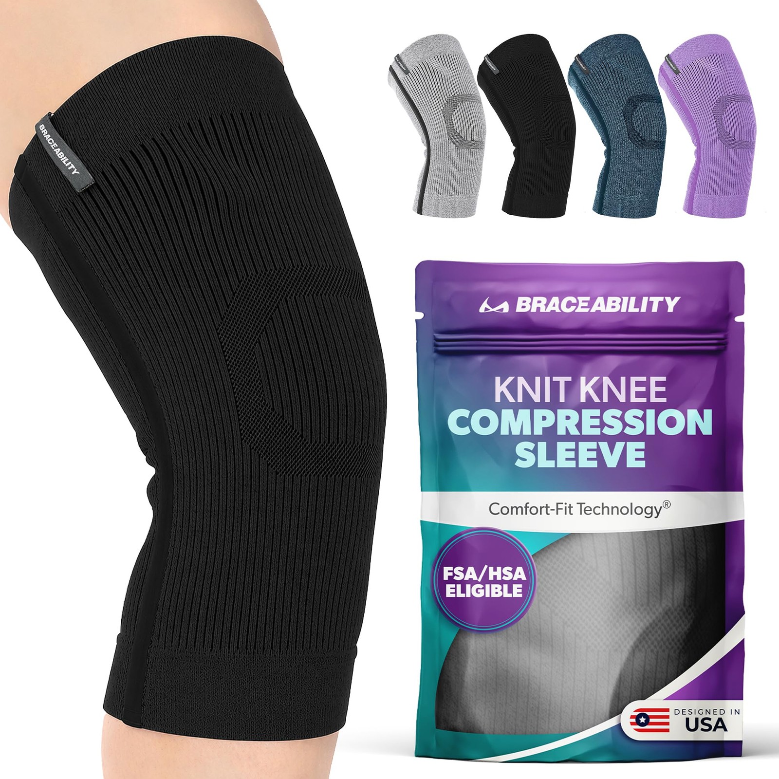 Knee Compression Sleeve – Knit Knee Pain Brace for Men or Women, Arthritis Re…