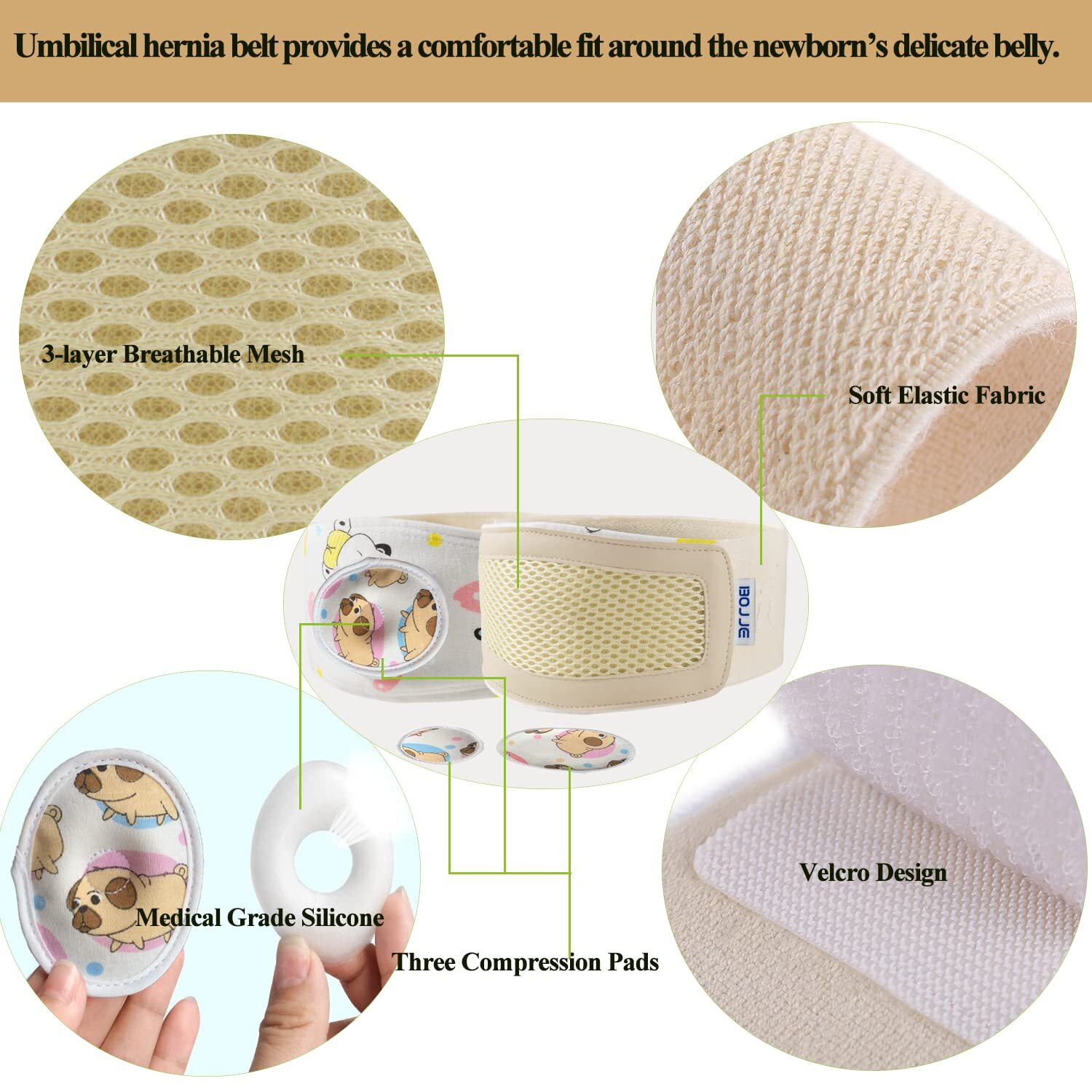 Adjustable Baby Umbilical Hernia Belt 4 Piece Set With Compression Pads