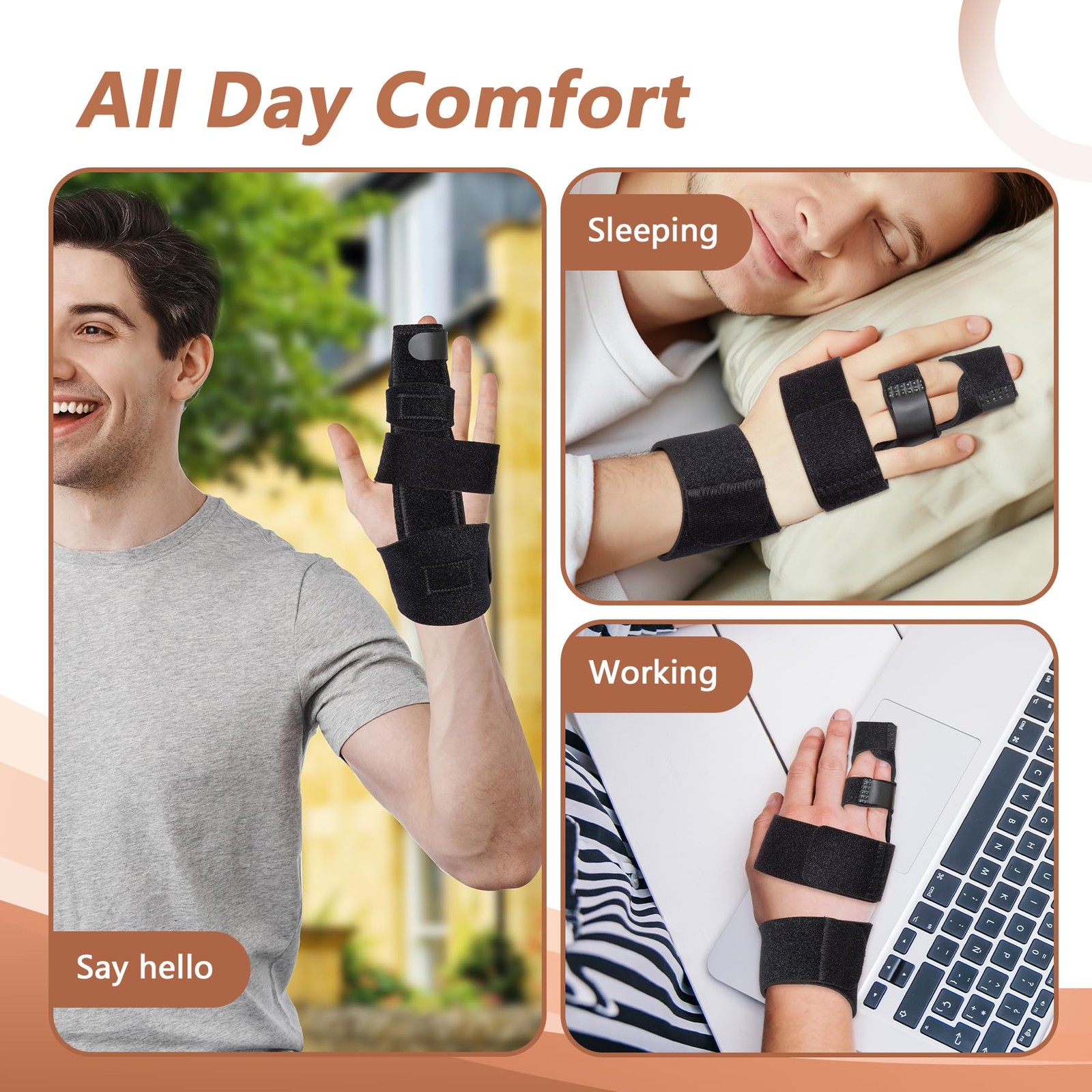 2 Finger Splint, Adjustable Brace, Metal Support for S/M, Black