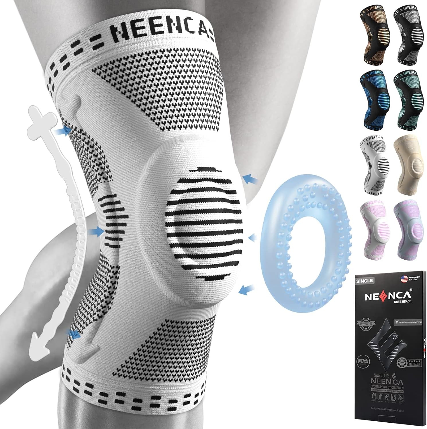 NEENCA Professional Knee Brace for Pain Relief, Medical X-Large, Gray