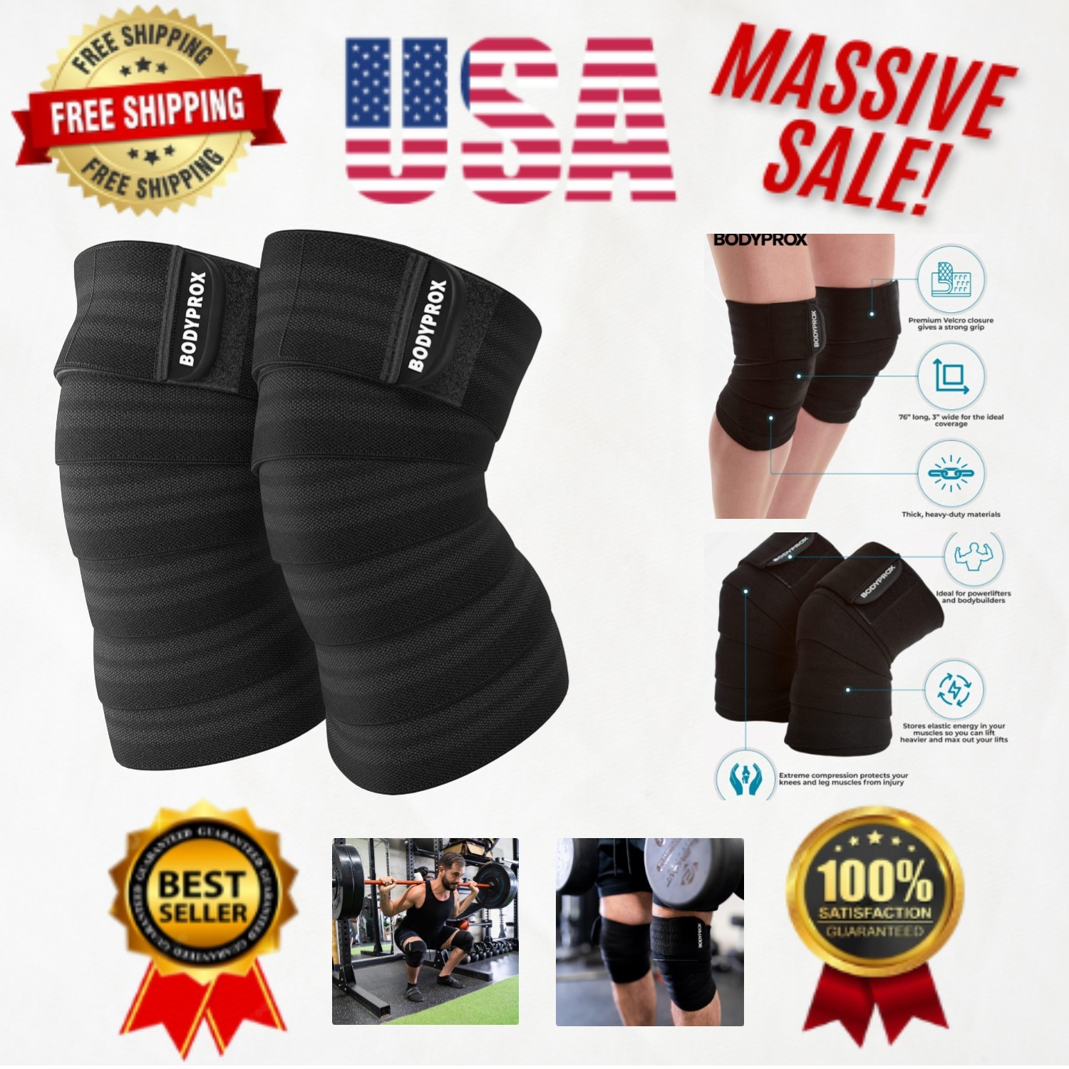 Durable Knee Wraps 2 Pack for Heavy Lifting – Compression & Injury Prevention