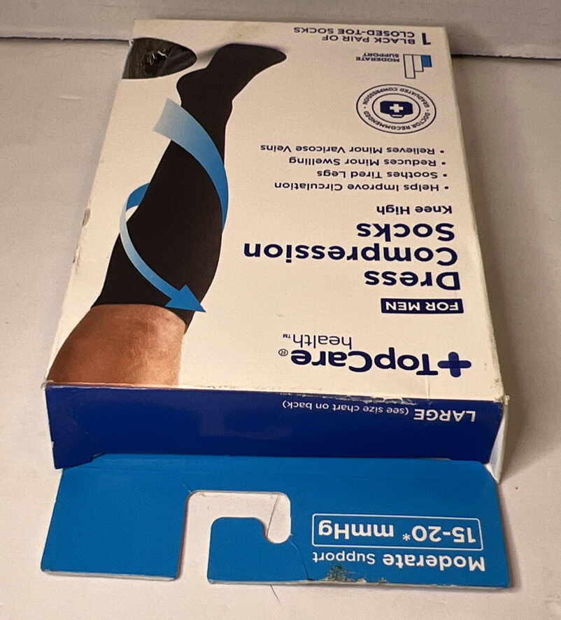 Top Care Health Men’s Dress Socks Closed Toe 15-20mmHg (Black) Large