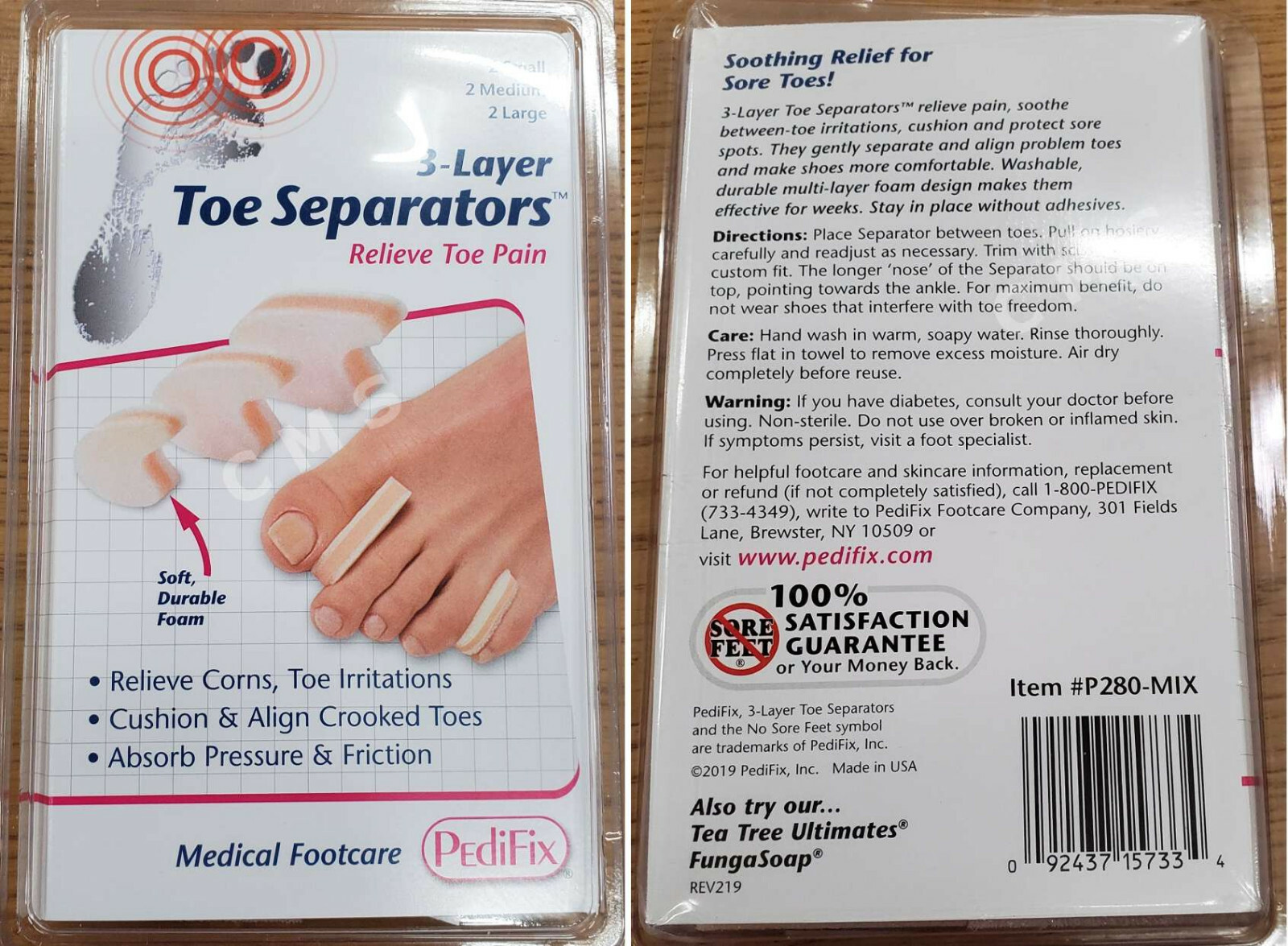 PEDIFIX 3-Layer Soft Crooked Toe Separators Cushions MIX 6-PACK S / M / L Corns