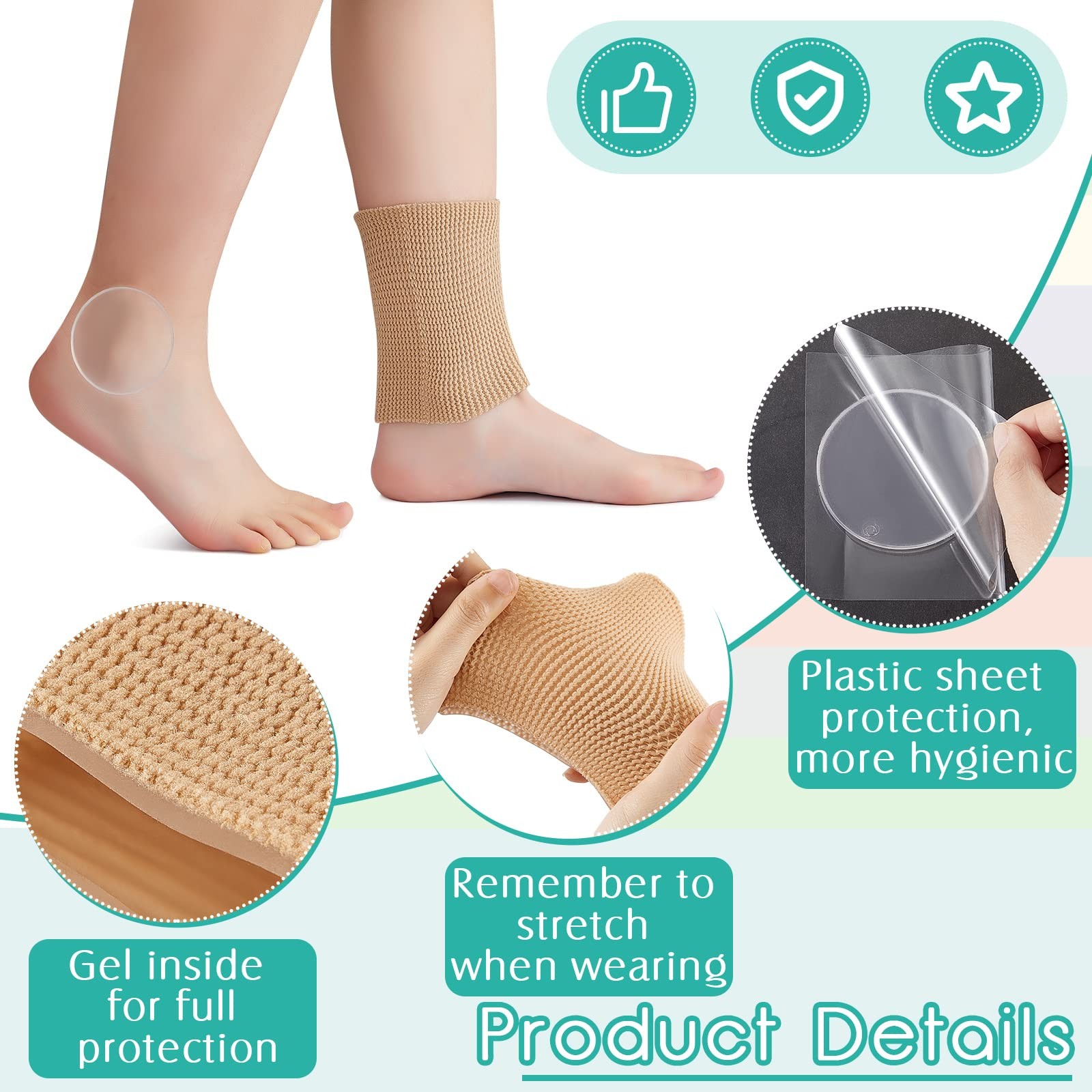 4 PCS Ankle Pads Gel Sleeve Padded Ice Skating Socks Protector Support Round