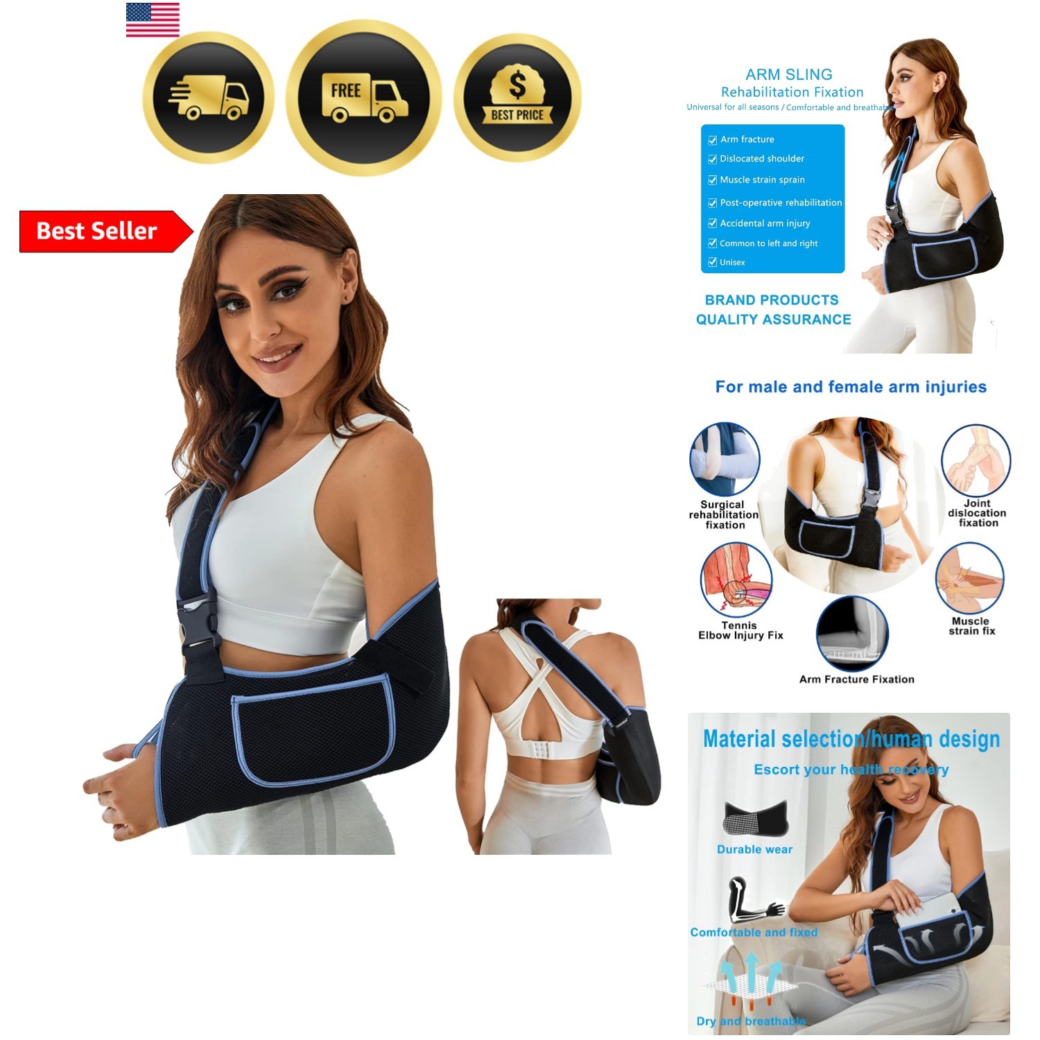 Arm Sling Shoulder Immobilizer – Rotator Cuff Support Brace – Comfortable Med…