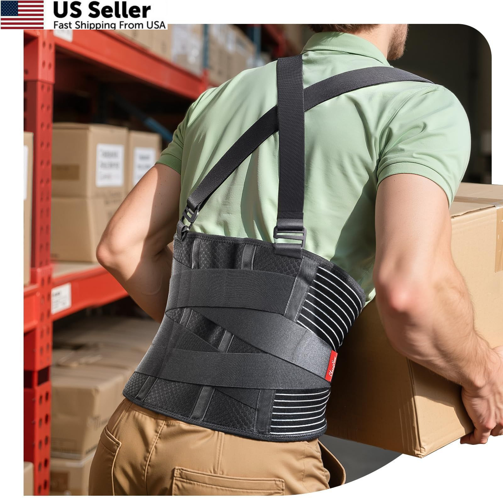 Ultra Breathable Work Back Brace for Men & Women [Upgraded X-Large, Black