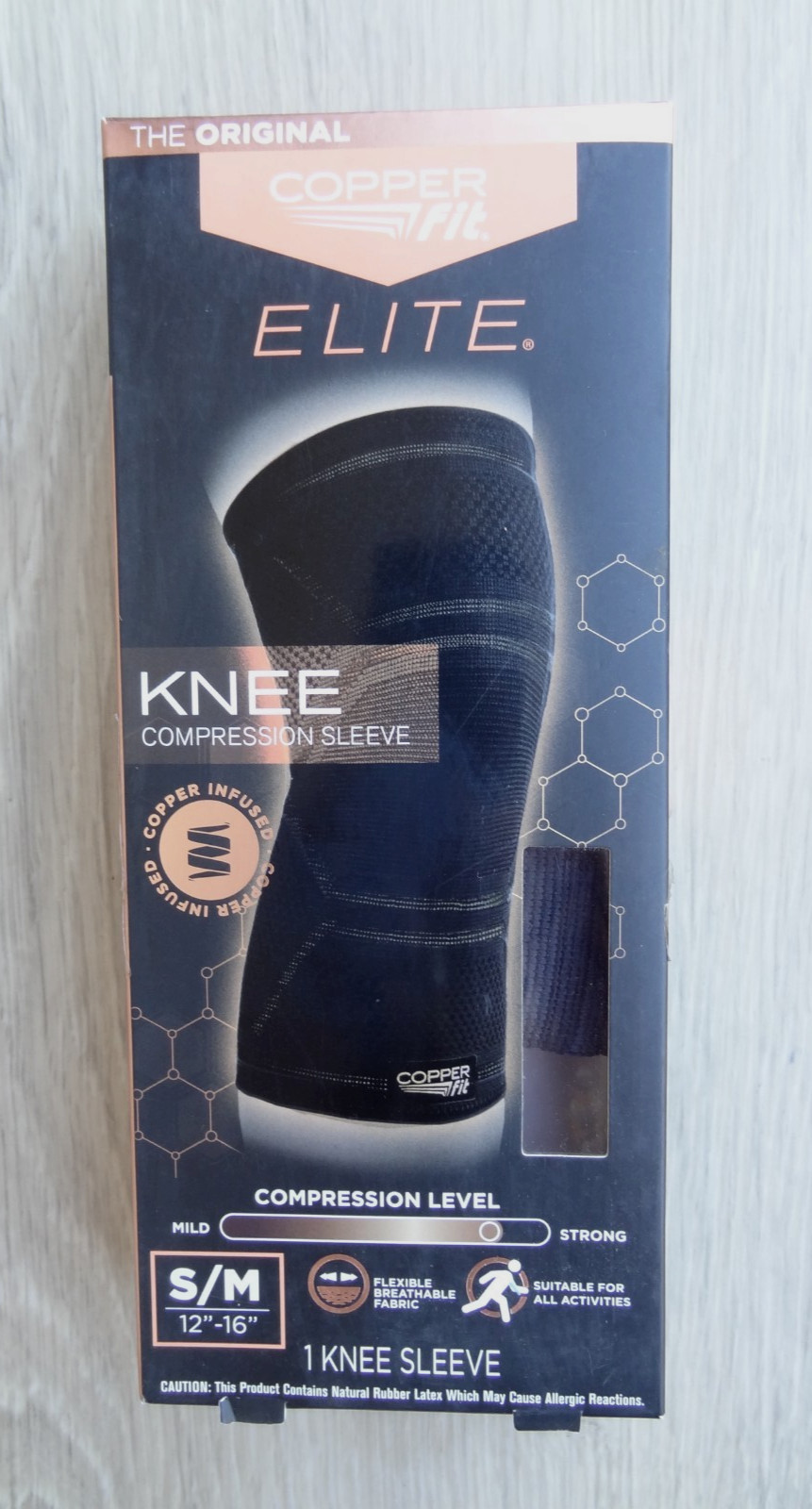 Copper Fit Elite Knee Compression Sleeve Knee Brace Black (S/M 12″-16″)
