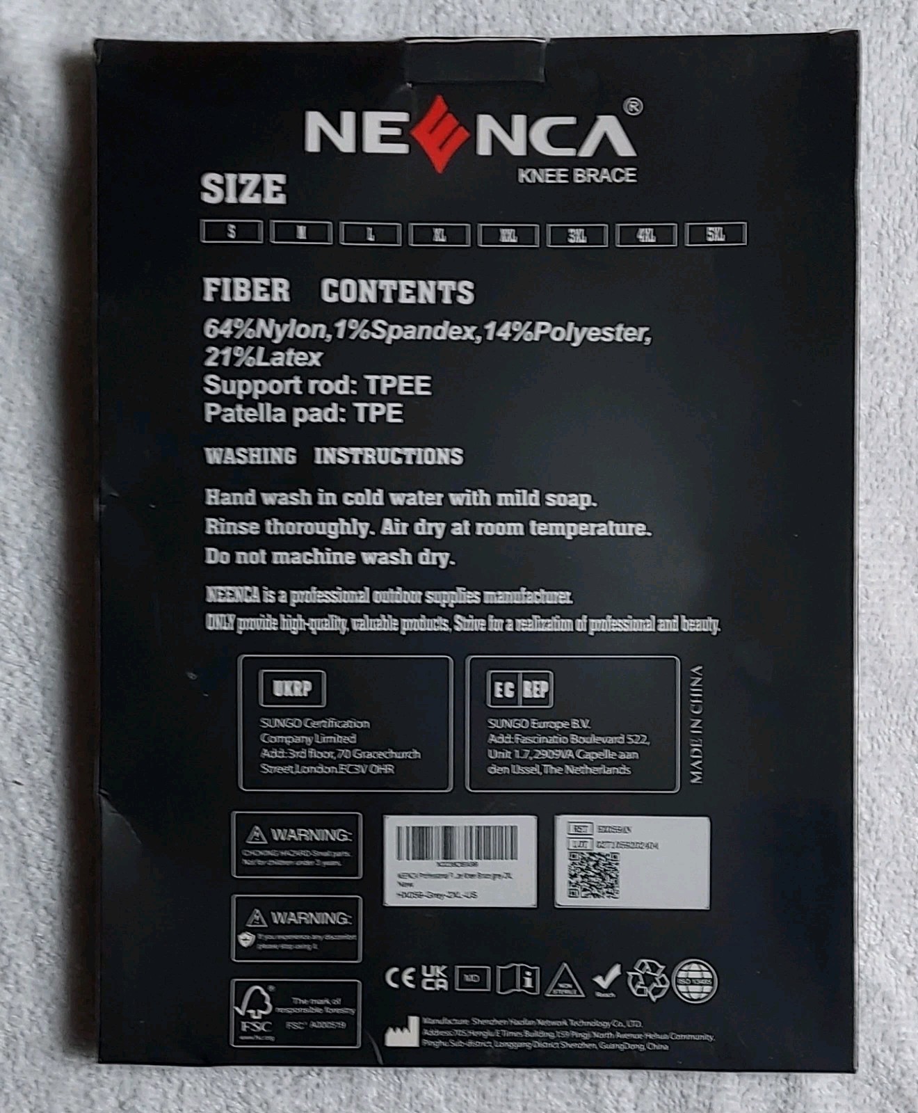 NEW/SEALED! NEENCA Gray Professional Knee Brace Support Sports Protection Sz 2XL