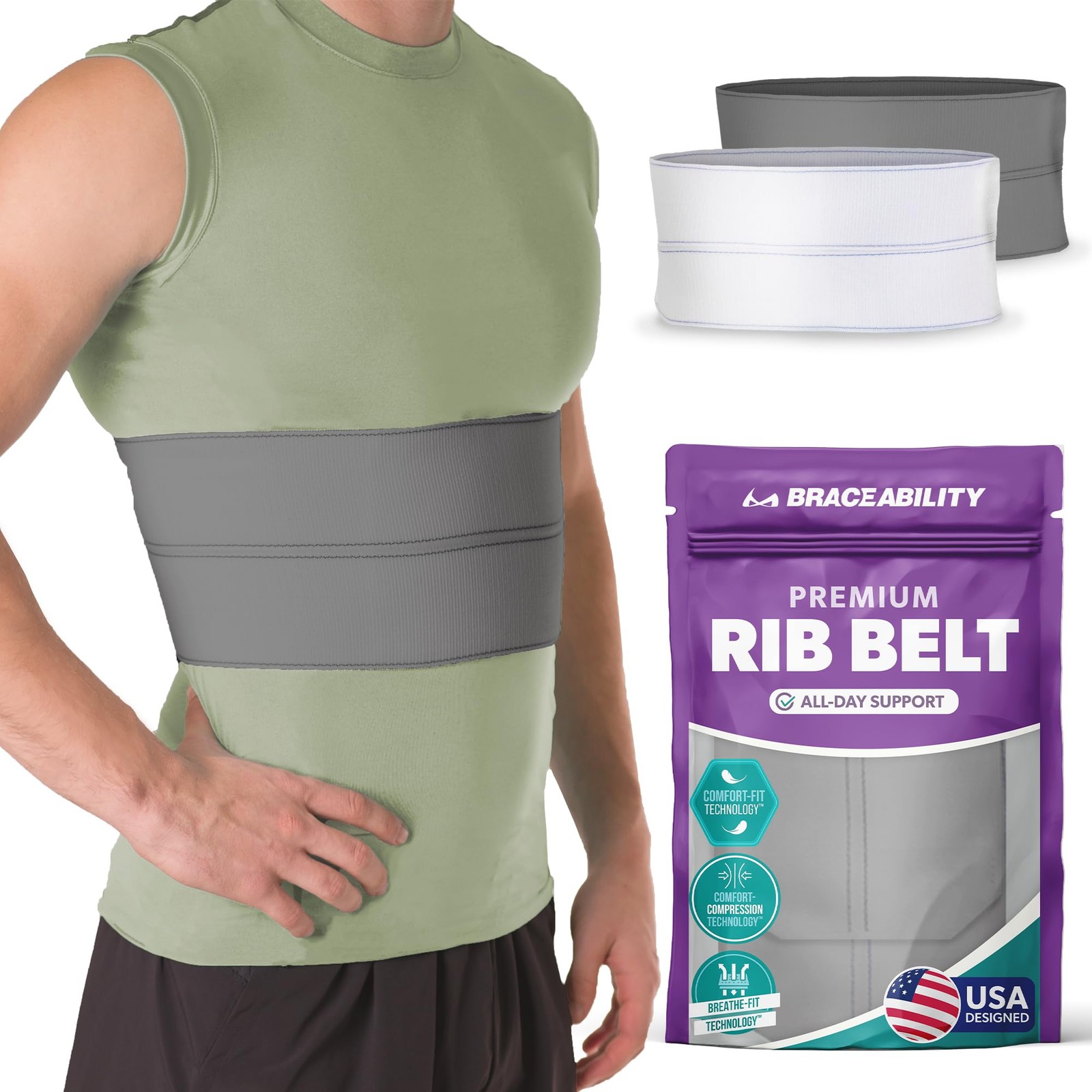 Broken Rib Brace Men Women Protector Compression Wrap Chest Support Gray