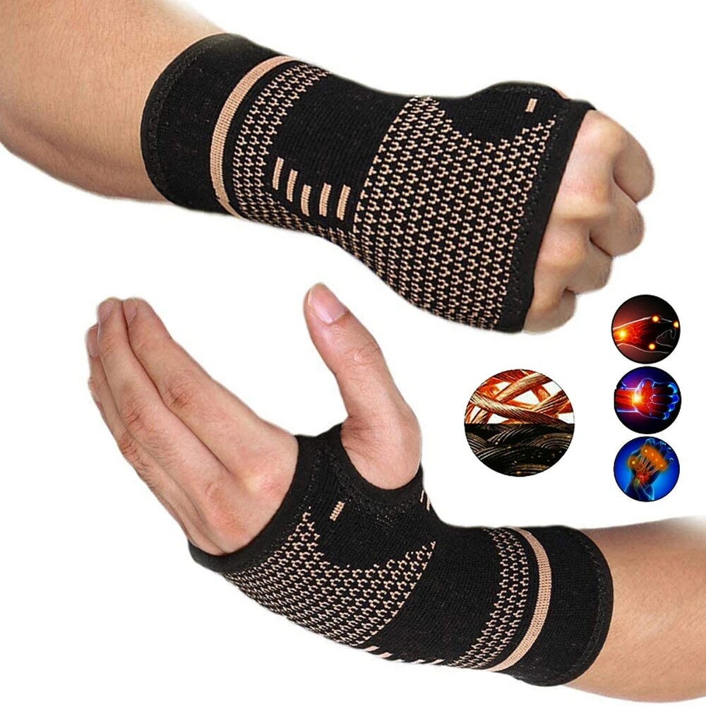 Copper Professional Wrist Wrap Sports Compression Arthritis Brace Sleeve Support