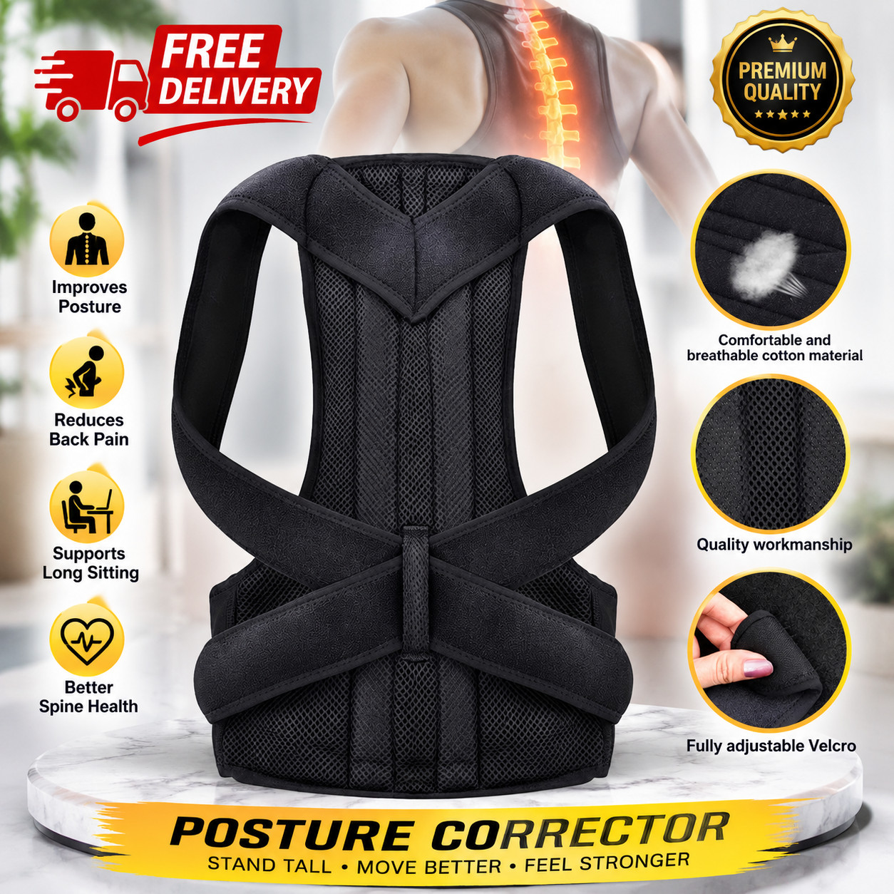 Adjustable Posture Corrector Low Back Support Shoulder Brace Belt for Men Women