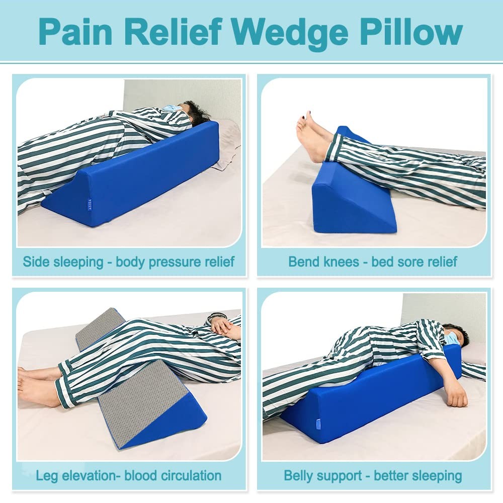 AOSSA Wedge Pillow for Sleeping, Foam Body 1 Count (Pack of 1), Blue