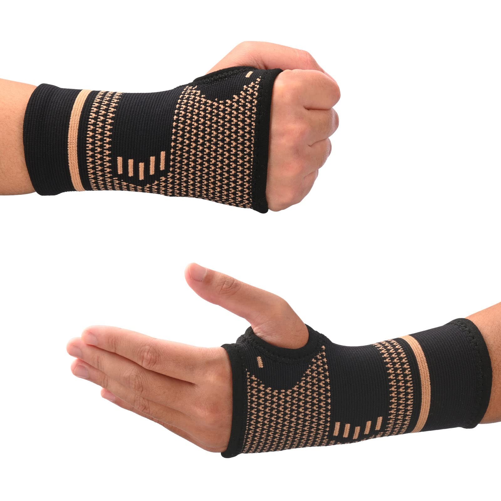 2 PCS Copper Wrist Compression Sleeves Breathable Arthritis Tendonitis Carpal